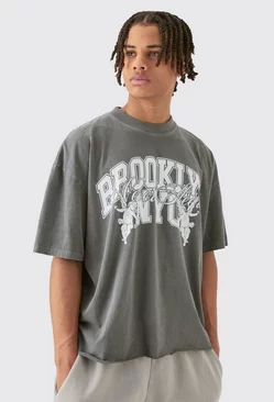 Oversized Boxy Brooklyn Nyc Washed T-shirt Charcoal