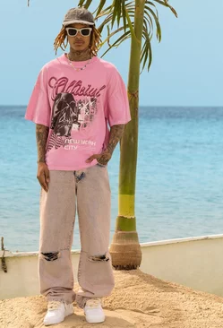 Pink Oversized Official Skull Graphic T-shirt