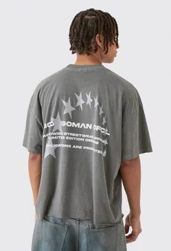 Charcoal Grey Oversized Boxy Star Print Washed T-shirt