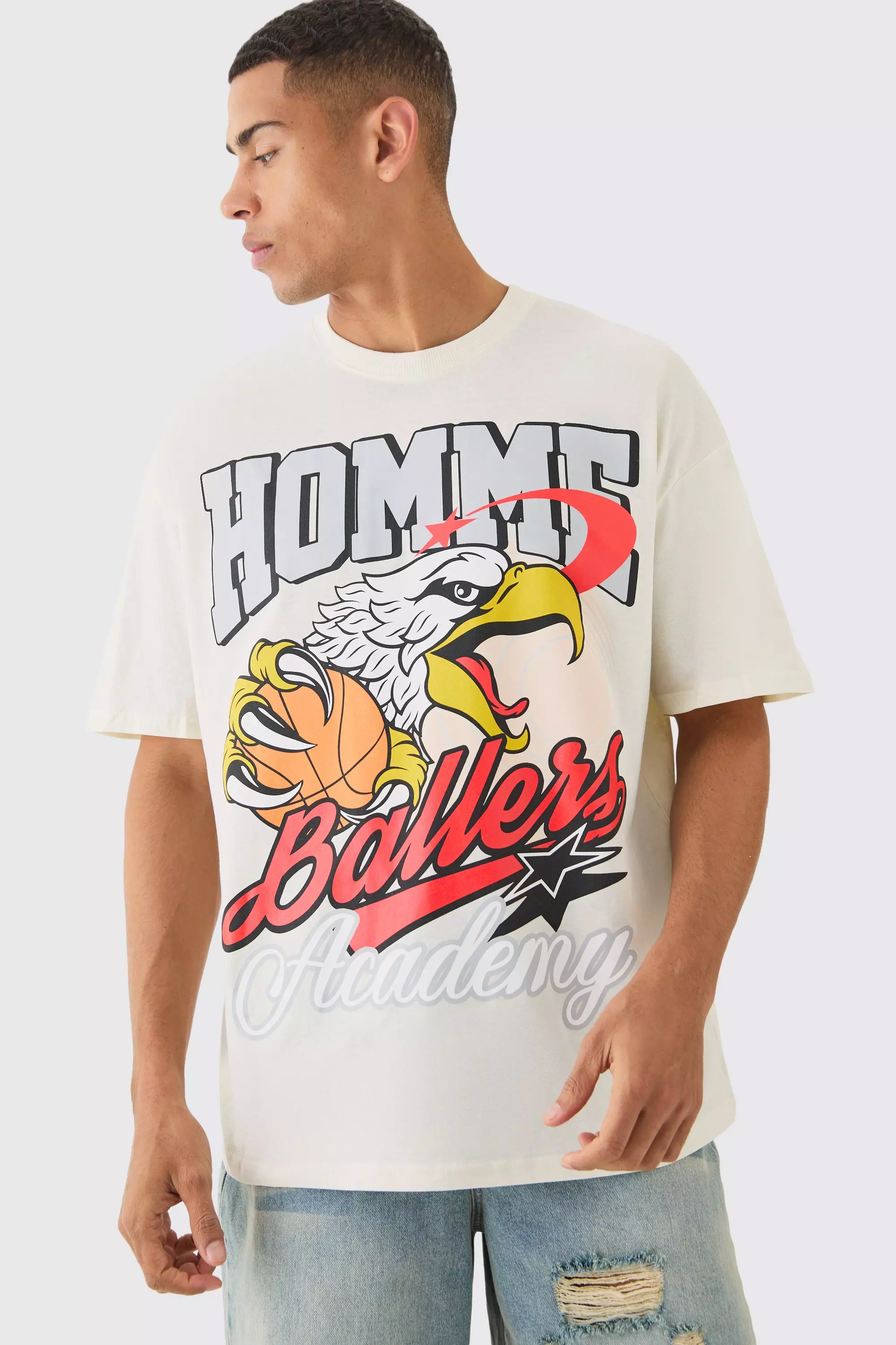 Ecru Oversized Homme Eagle Graphic T-shirt alternative image
