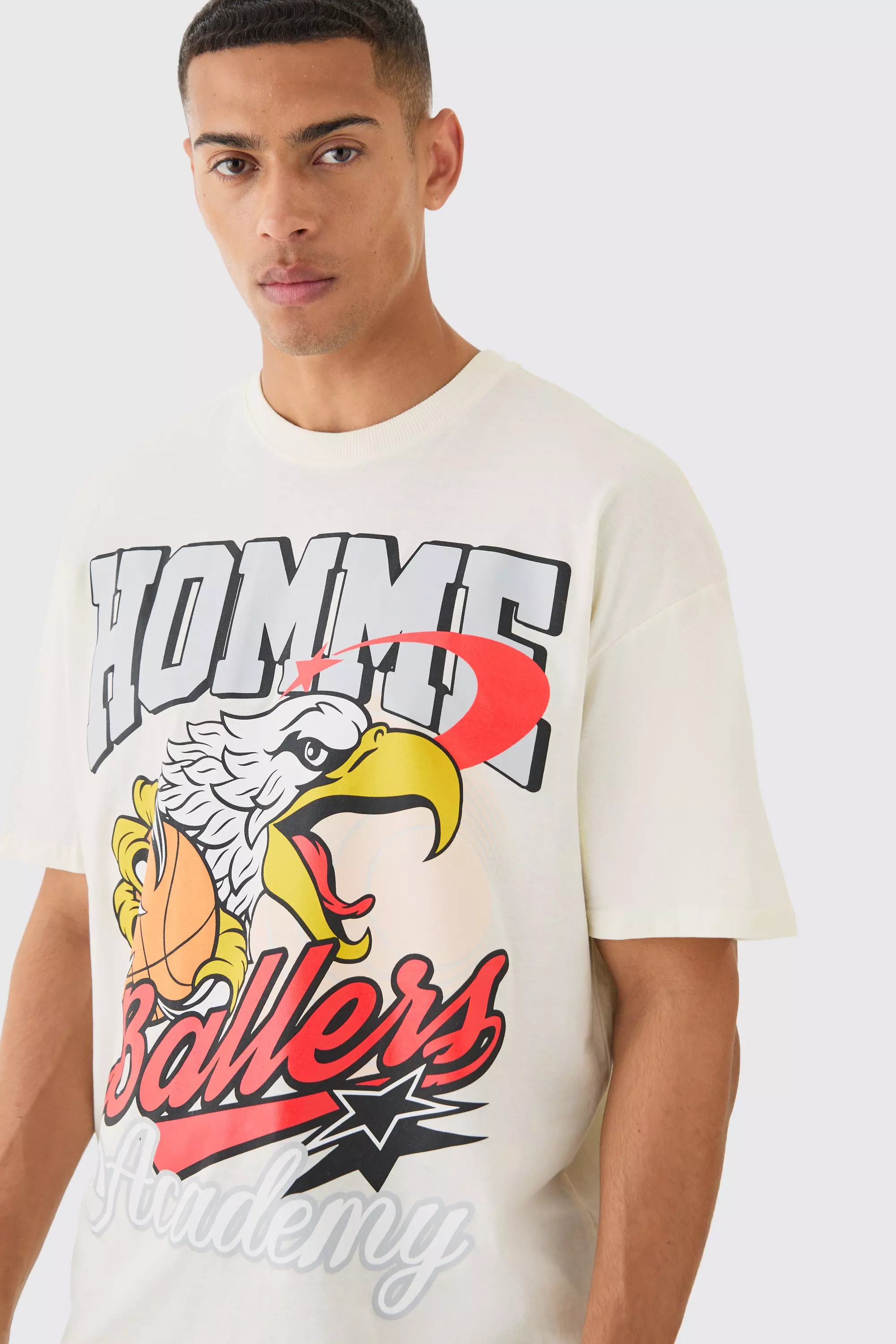 Ecru Oversized Homme Eagle Graphic T-shirt alternative image