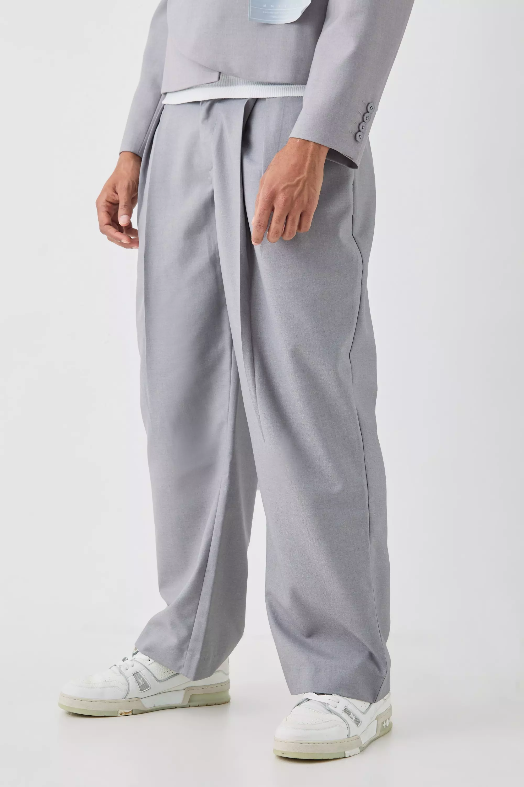 Pantalon large plissé à taille fixe, Grey autre image