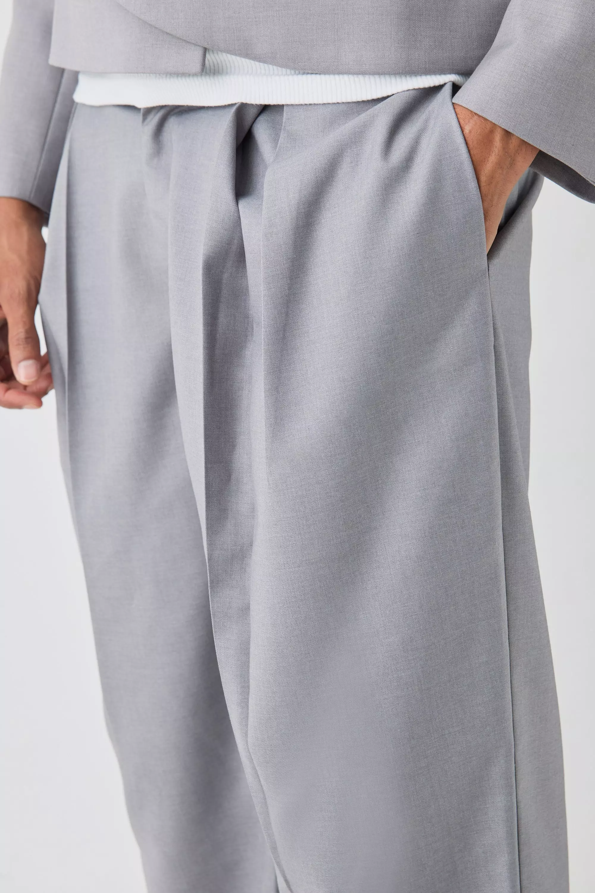 Pantalon large plissé à taille fixe, Grey autre image