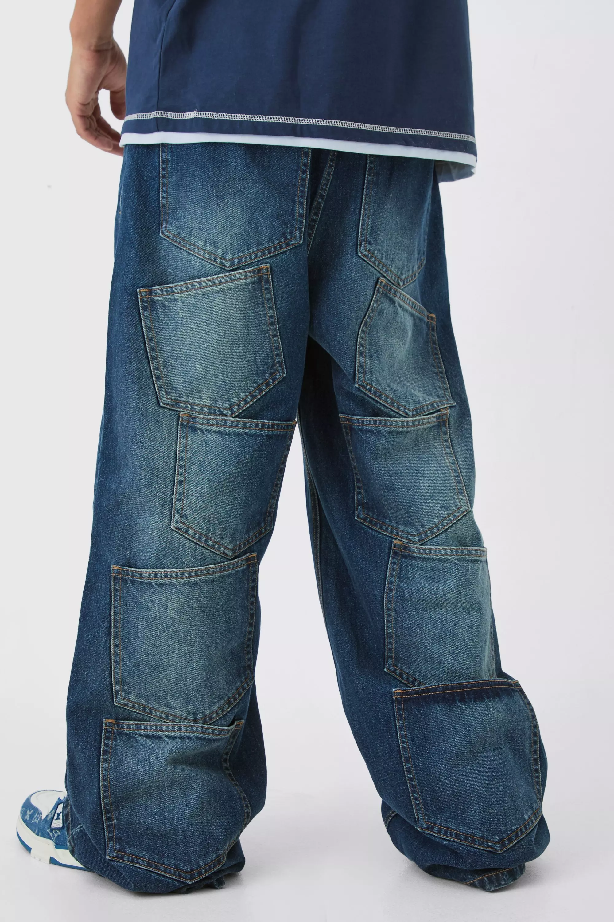 Extreme Baggy Rigid Multi Pocket Denim Jean In Antique Wash Antique wash