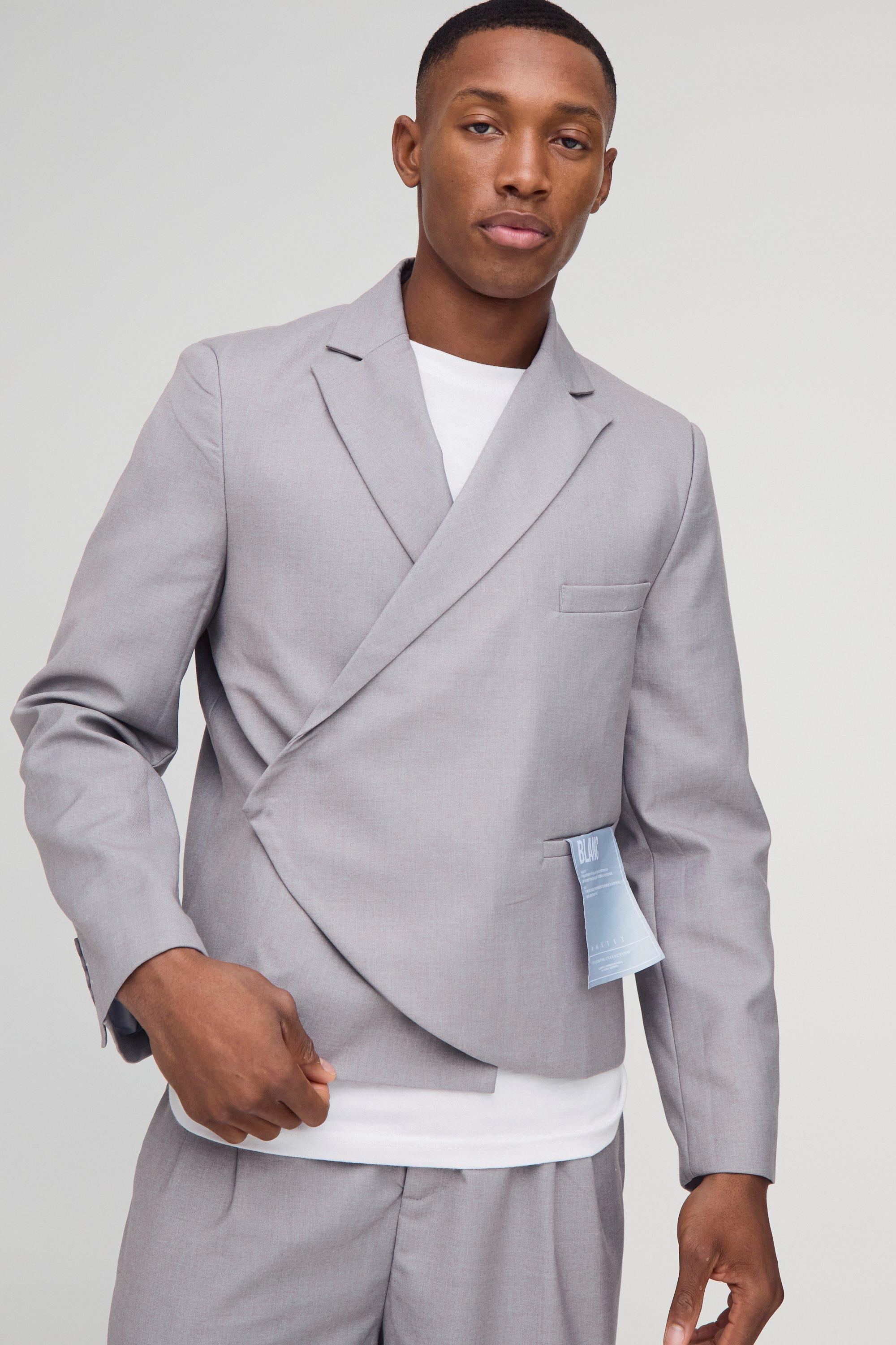 Kastiger kurzer Blazer mit Wickel-Detail in Grau, Grey