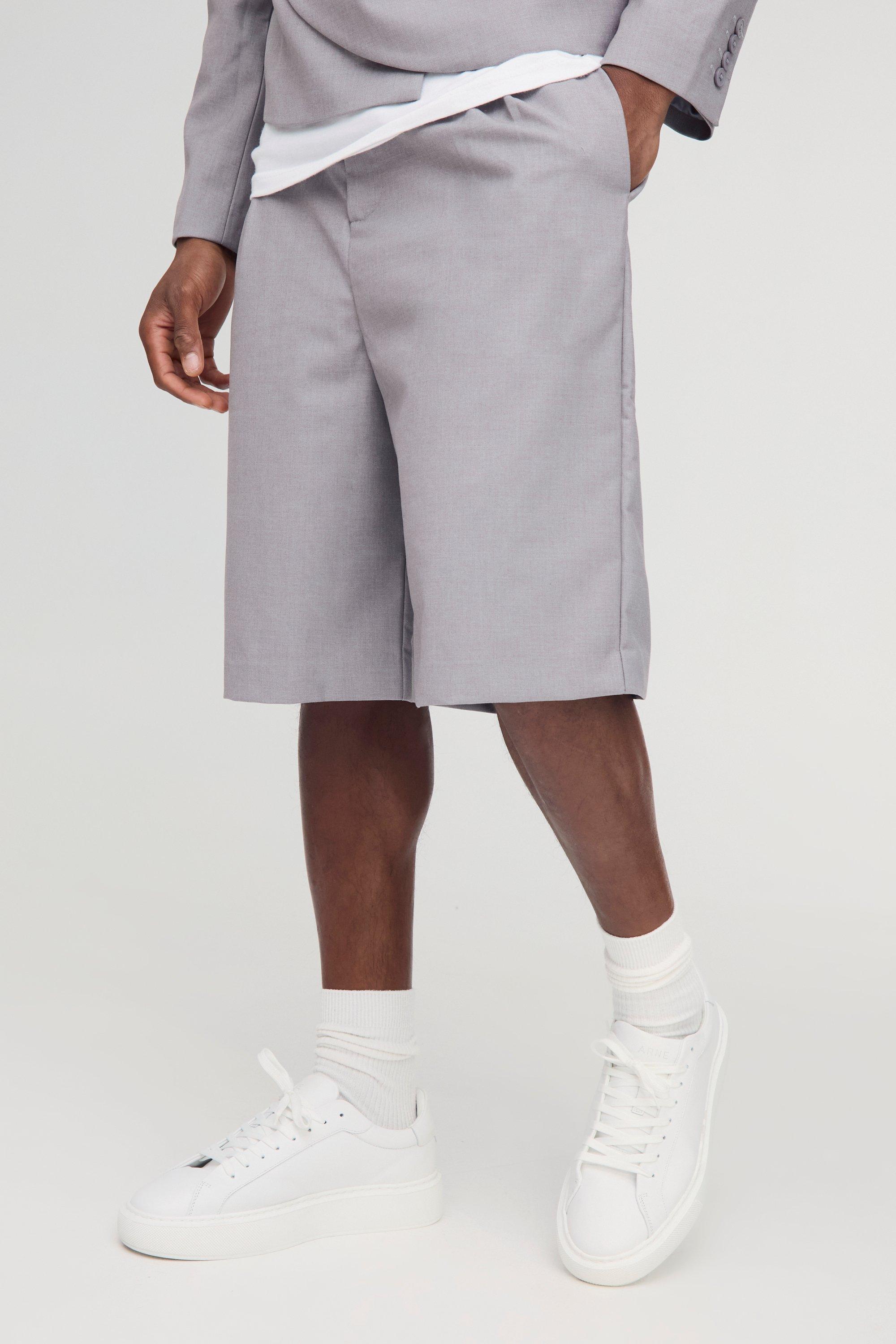 Fixed Waistband Tailored Pleated Jorts In Grey