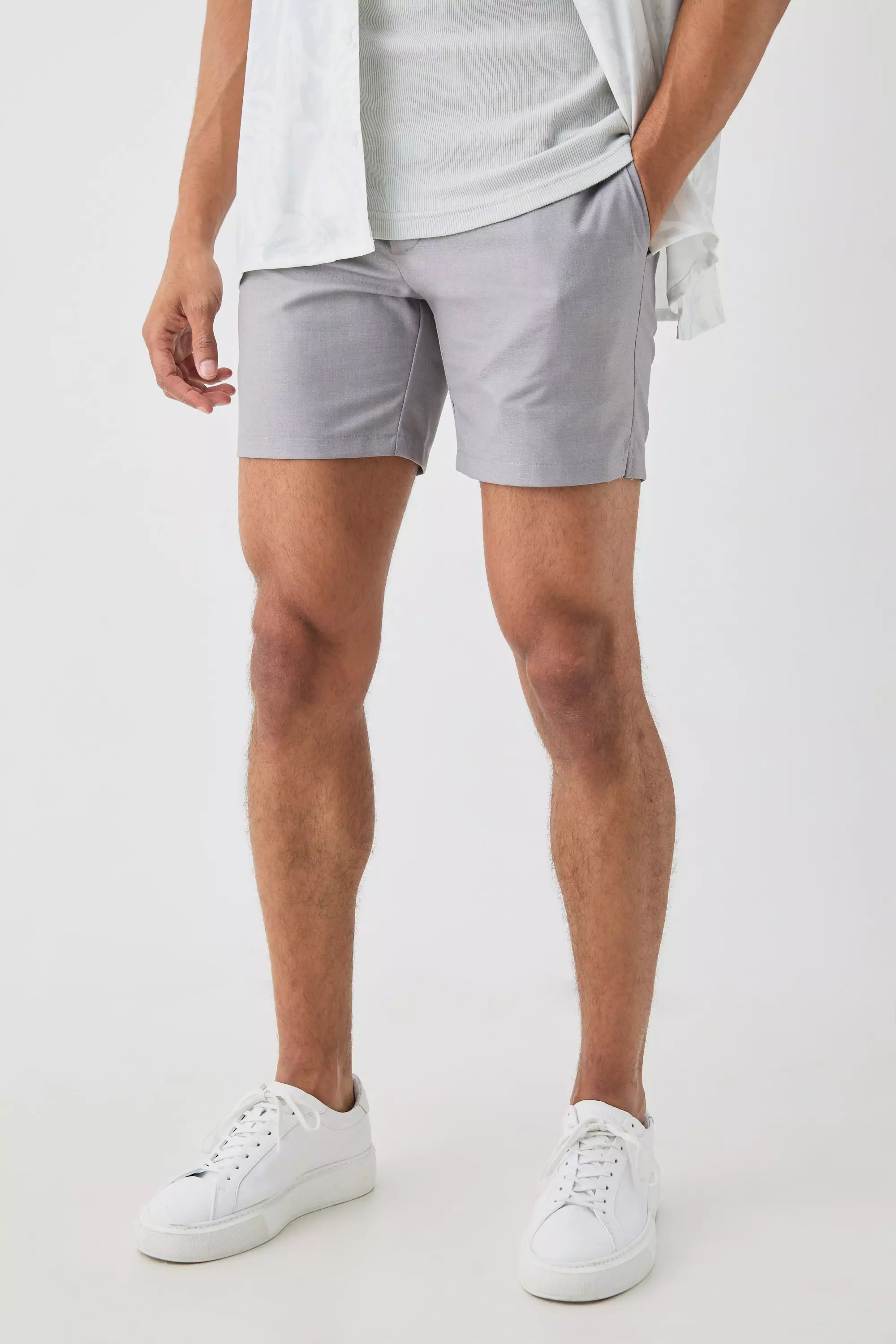 Tailored Slim Fit Fixed Waist Stretch Shorts In Grey Grey