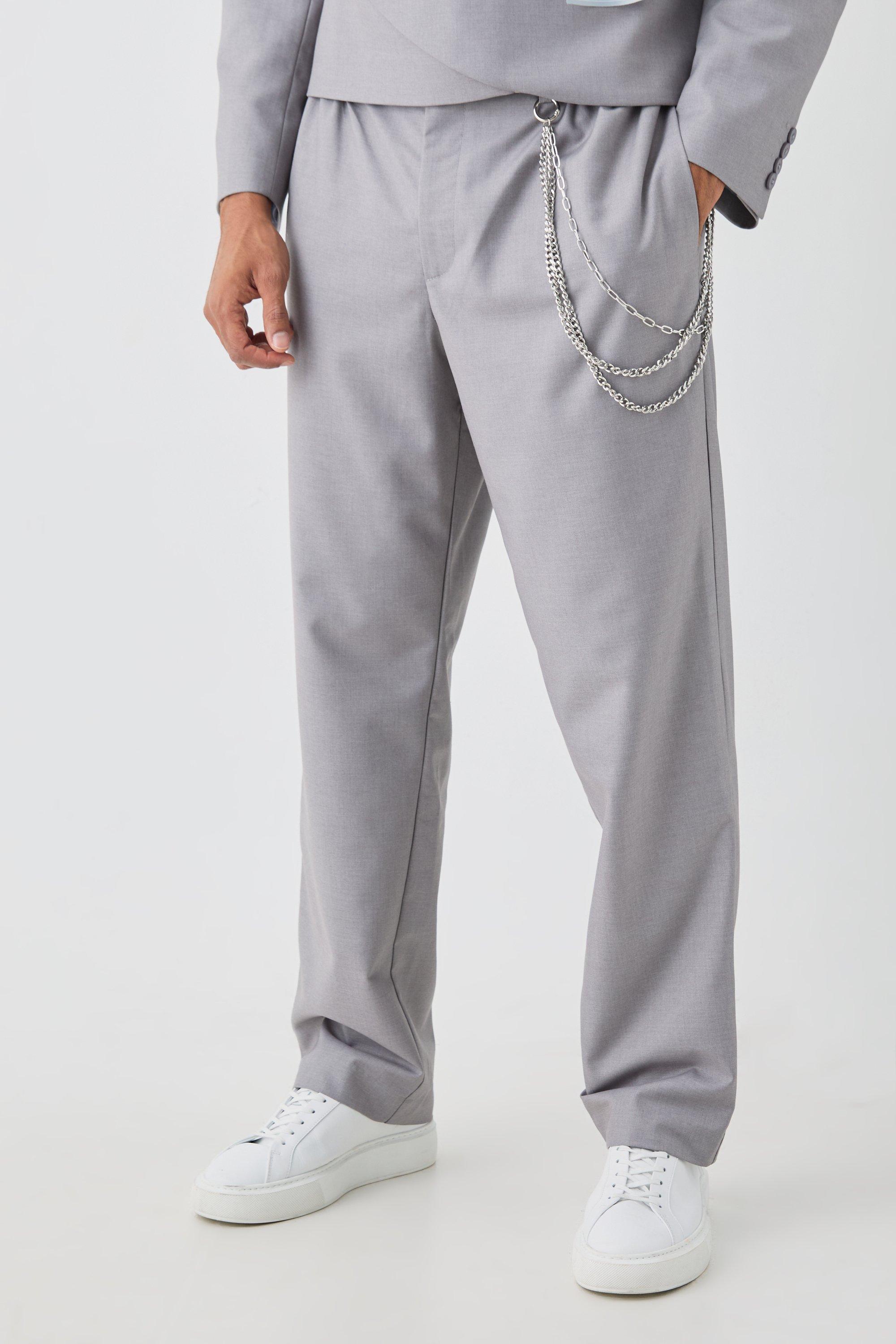 Lockere Hose mit Kette in Grau, Grey