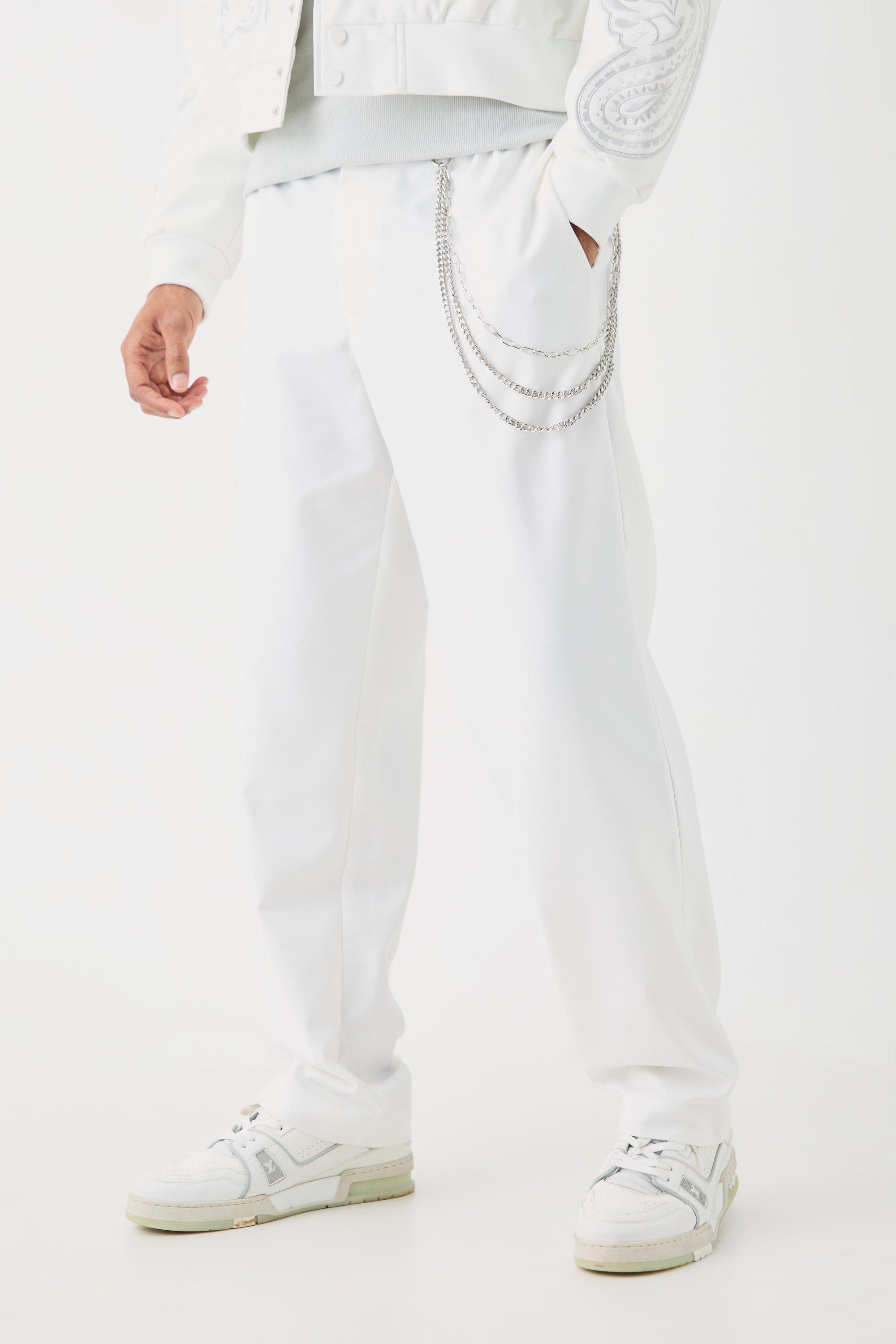 White Getailleerde Baggy Broek Met Ketting Detail