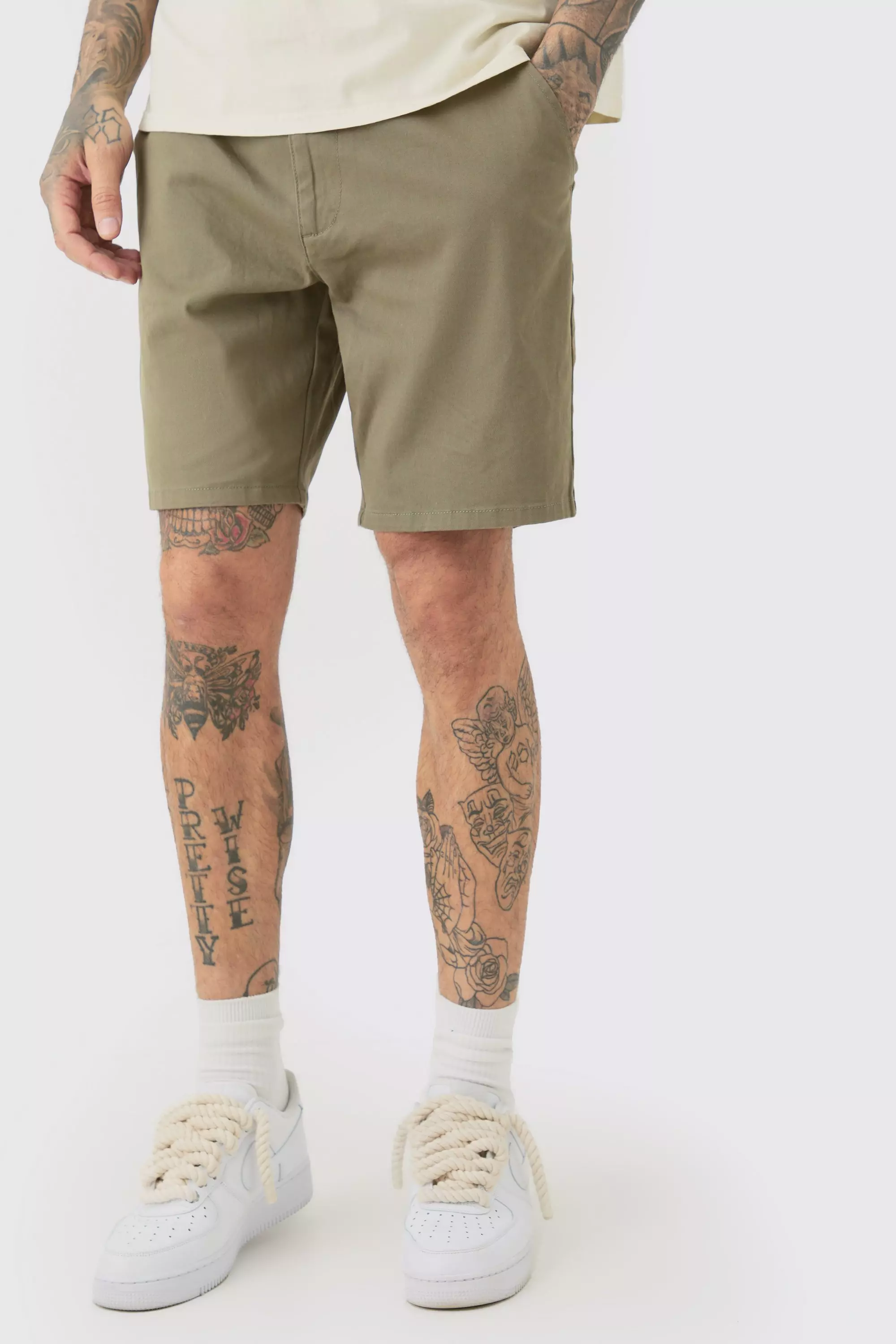 Khaki Tall Fixed Waist Khaki Relaxed Fit Chino Shorts