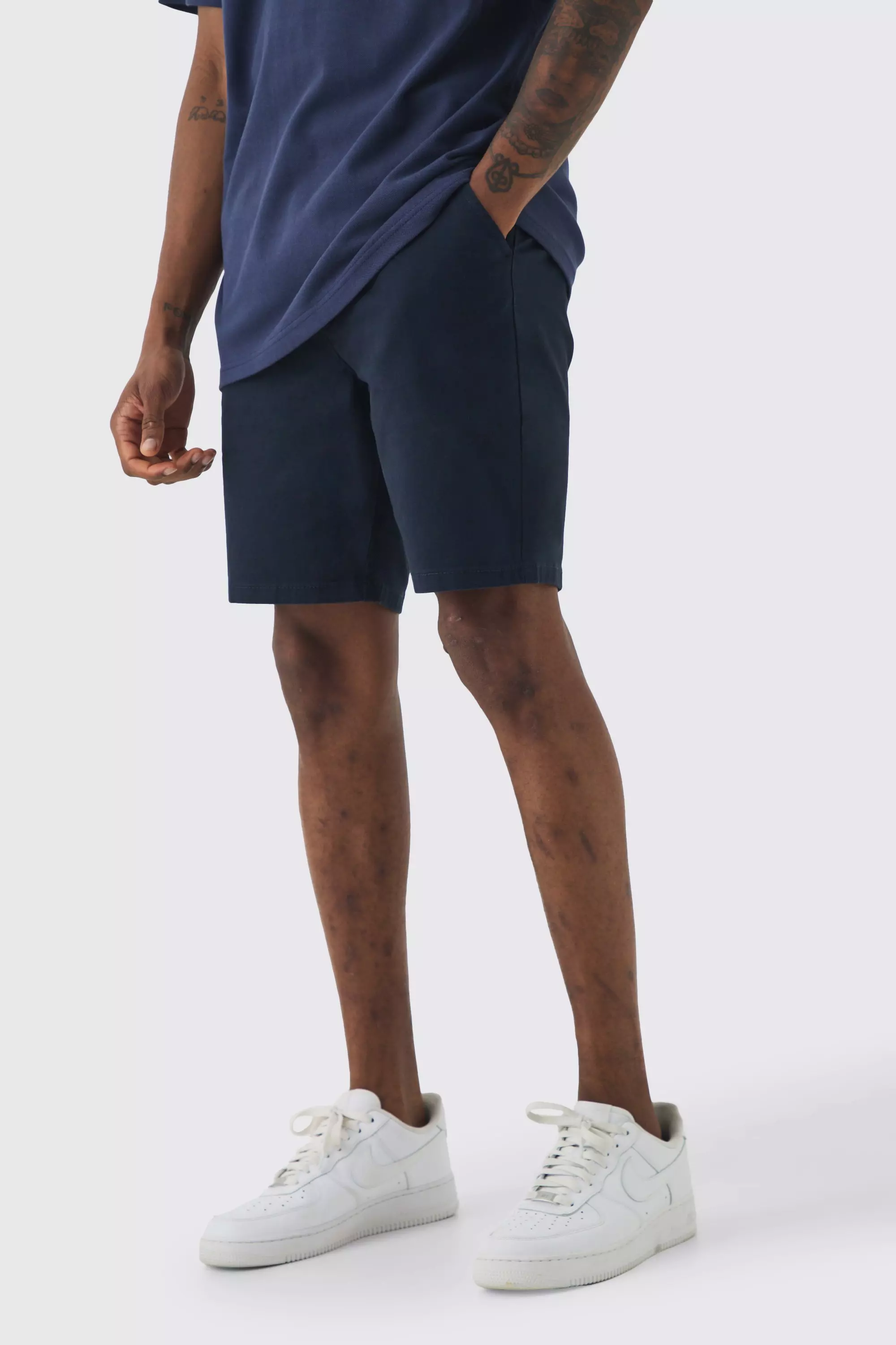 Tall Fixed Waist Navy Skinny Fit Chino Shorts Navy