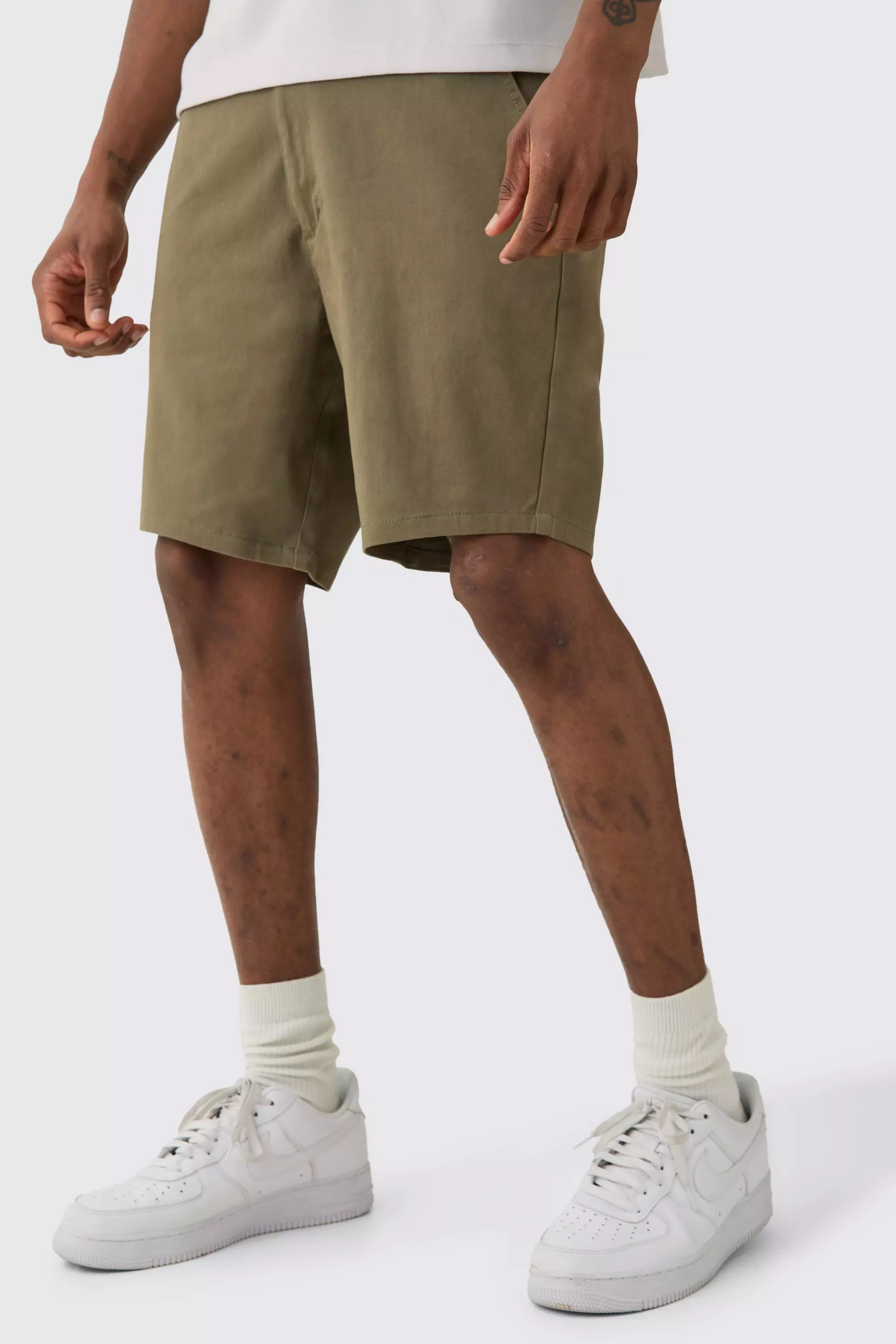 Tall Fixed Waist Khaki Skinny Fit Chino Shorts Khaki