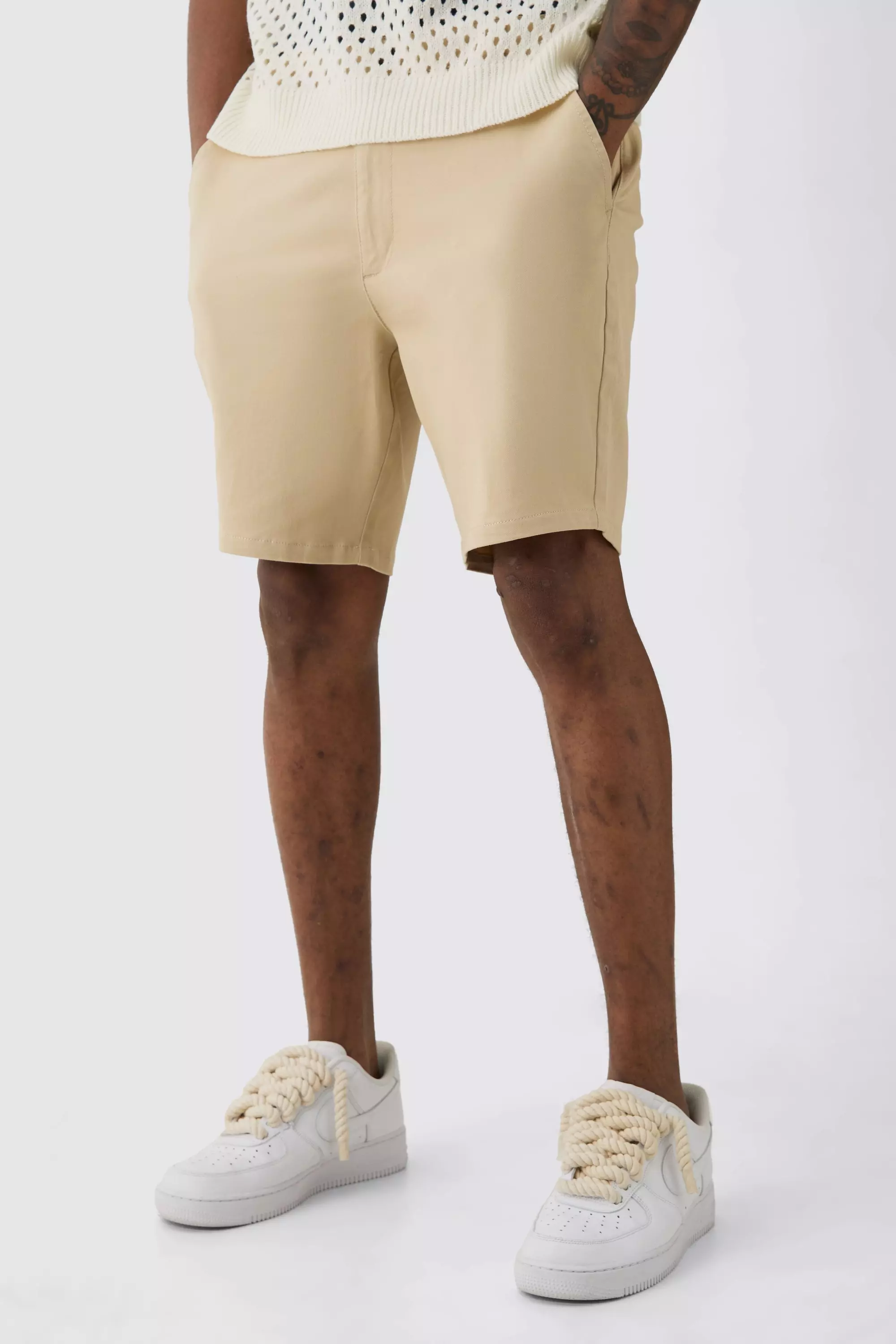 Tall Fixed Waist Stone Skinny Fit Chino Shorts Stone