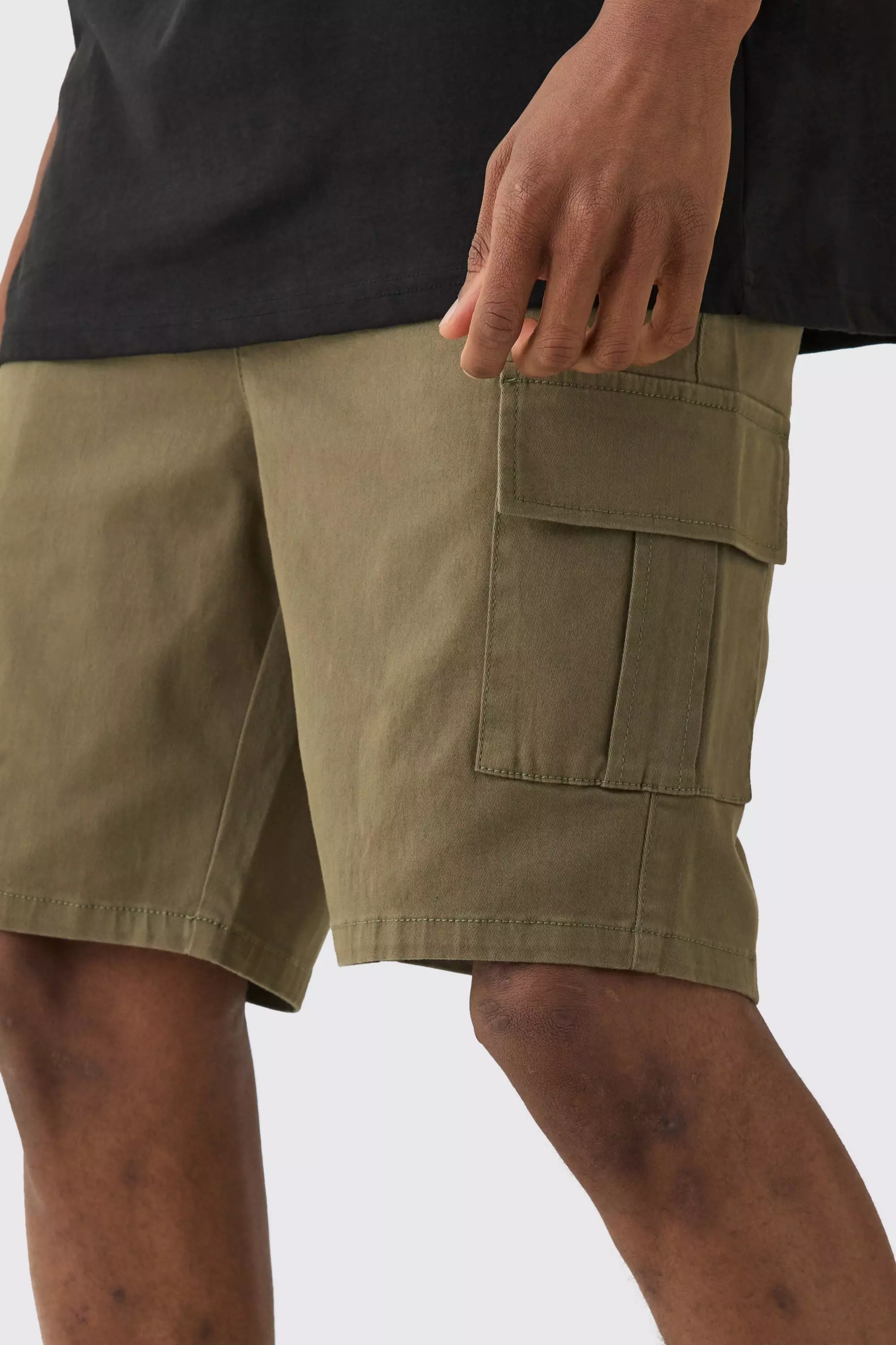 Tall Elasticated Waist Skinny Fit Cargo Shorts boohooMAN
