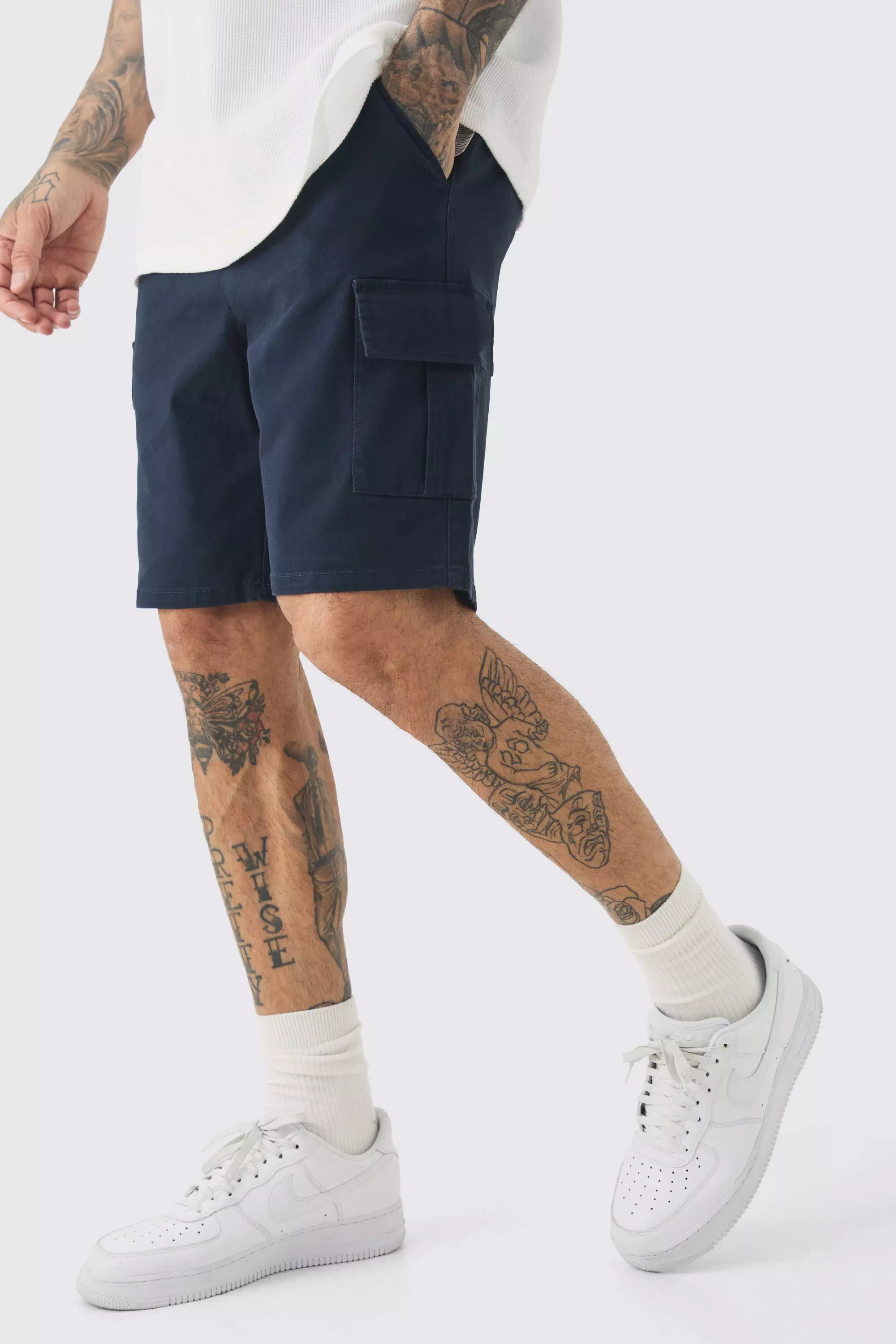 Navy Tall Elasticated Waist Navy Skinny Fit Cargo Shorts