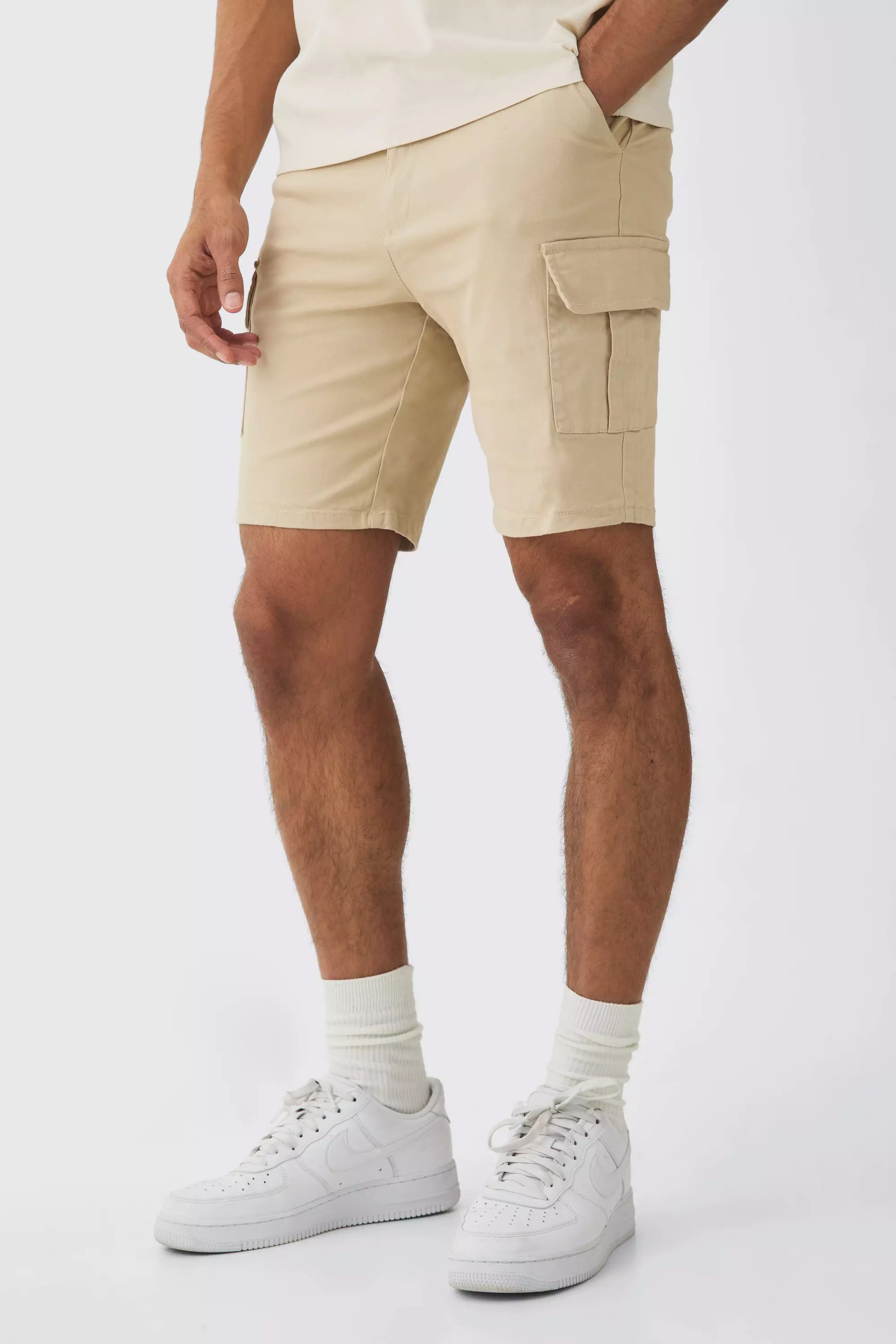 Tall Fixed Waist Stone Skinny Fit Cargo Shorts alternative image
