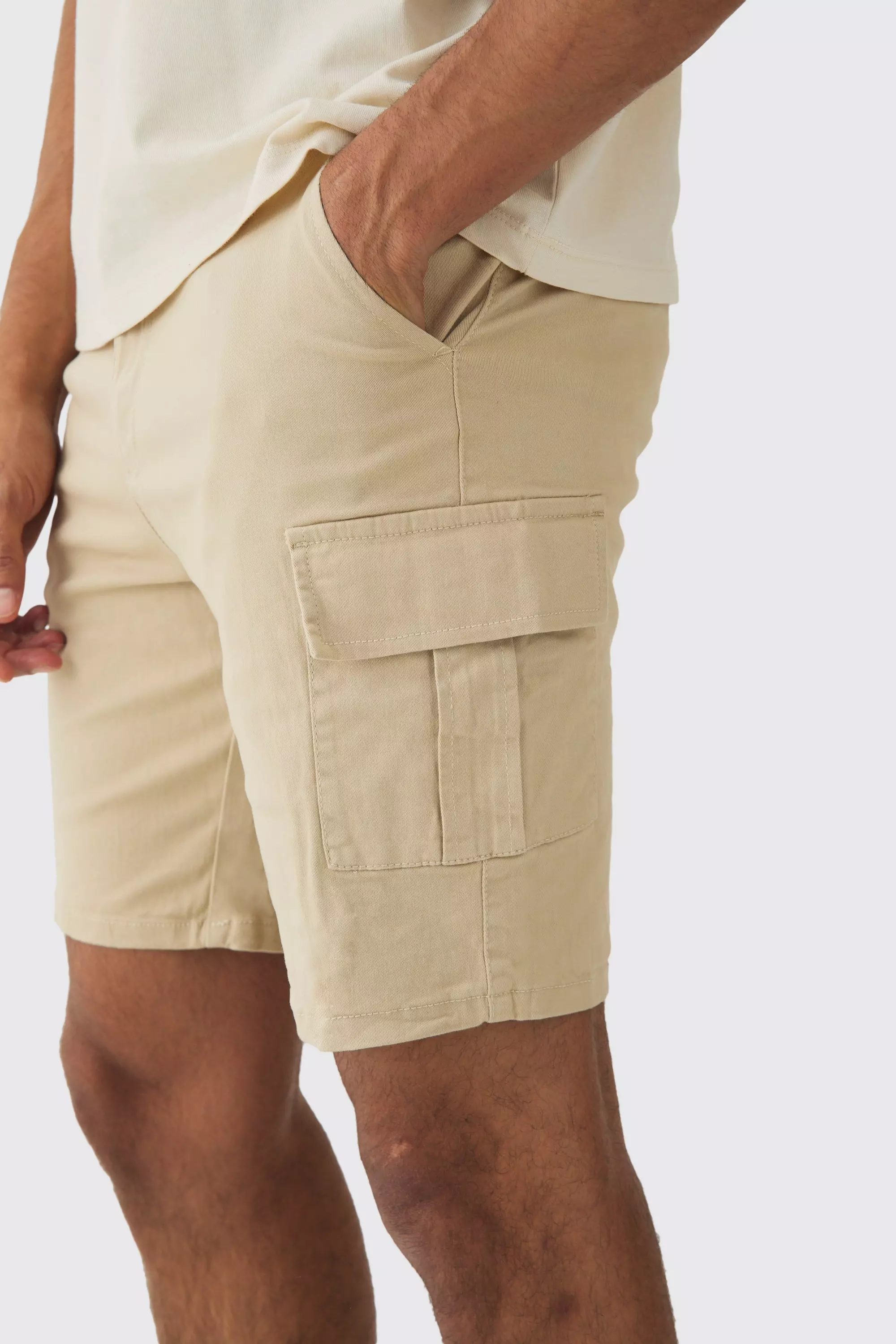 Tall Fixed Waist Stone Skinny Fit Cargo Shorts alternative image