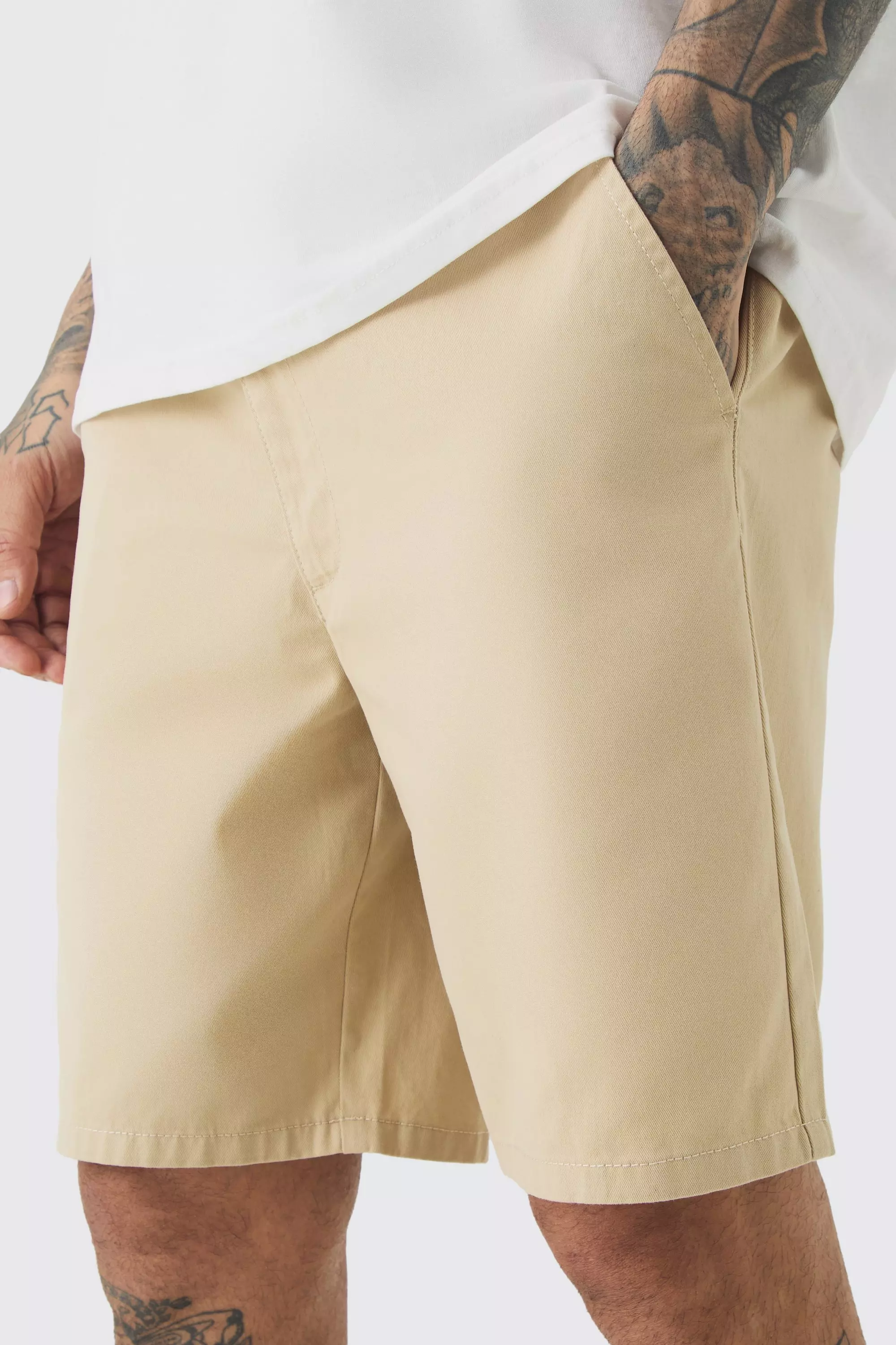 Tall Fixed Waist Stone Relaxed Fit Shorts boohooMAN UK
