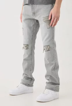 Grey Slim Flare Rip And Repair Jeans