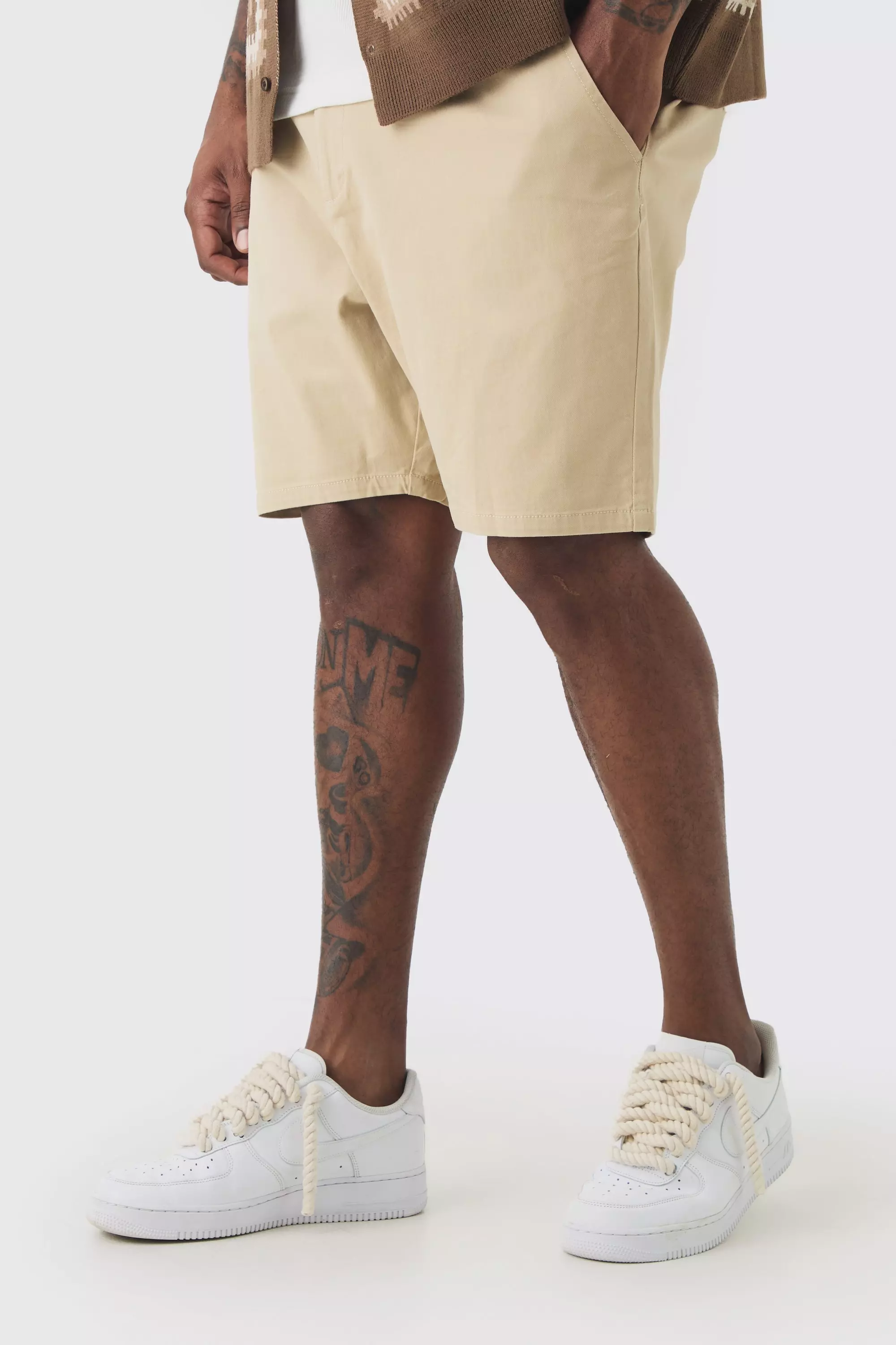 Plus Fixed Waist Stone Skinny Fit Chino Shorts Stone