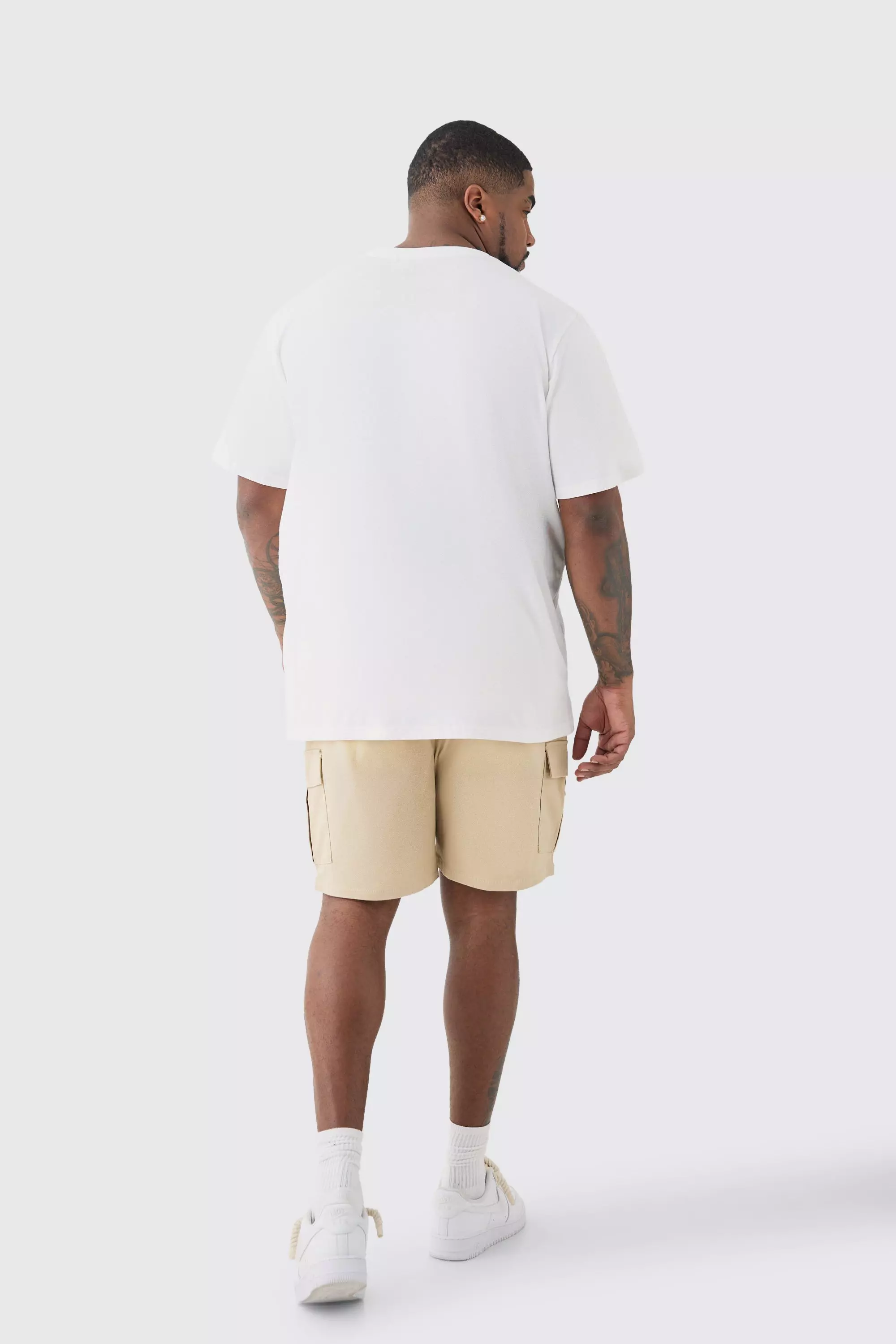 Plus Elasticated Waist Stone Slim Fit Cargo Shorts alternative image