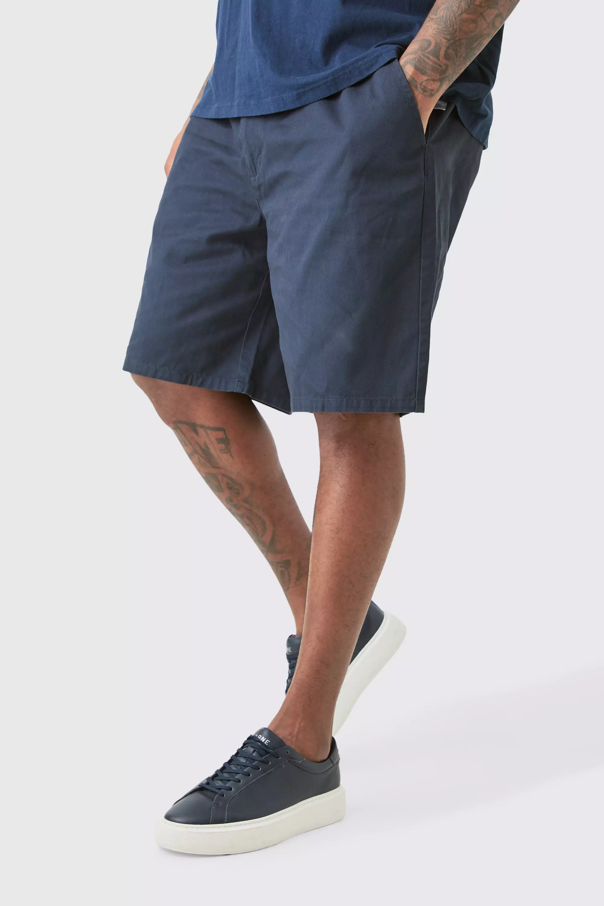 Plus Fixed Waist Navy Relaxed Fit Shorts Navy