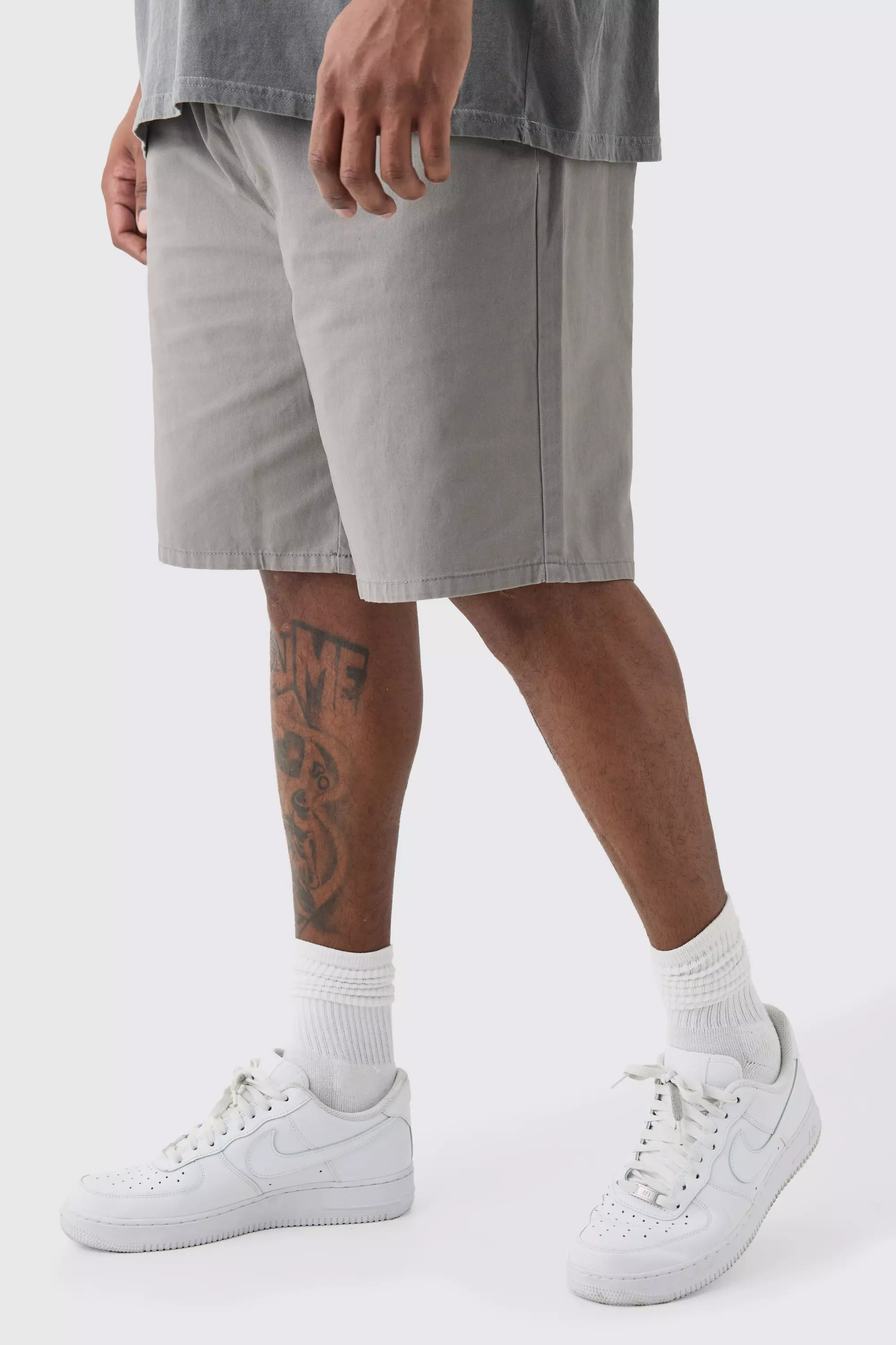 Grey Plus Elastic Waist Grey Relaxed Fit Shorts