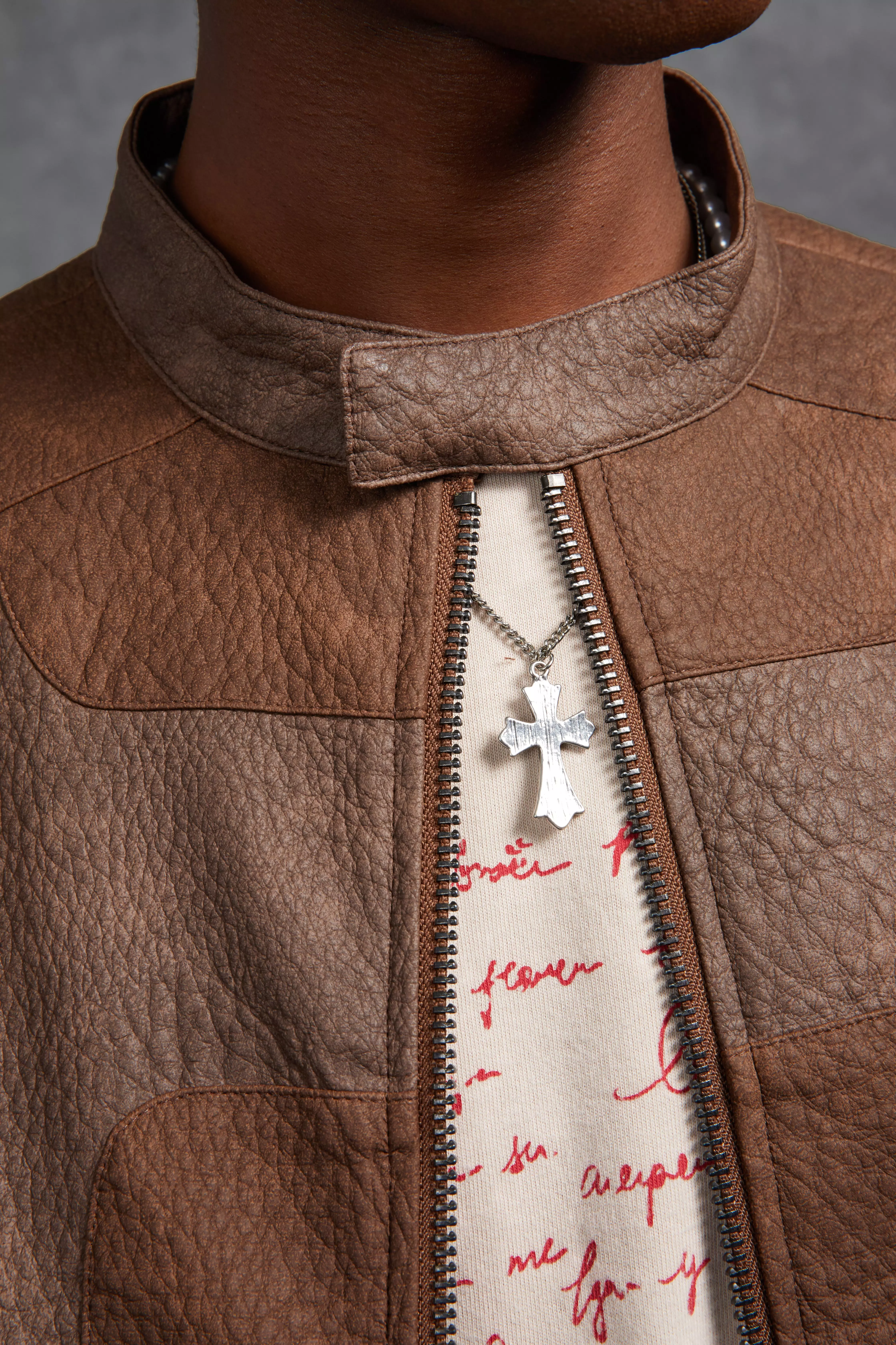 P-Star Boxy Faux Leather Panelled MOTO Jacket | boohooMAN USA