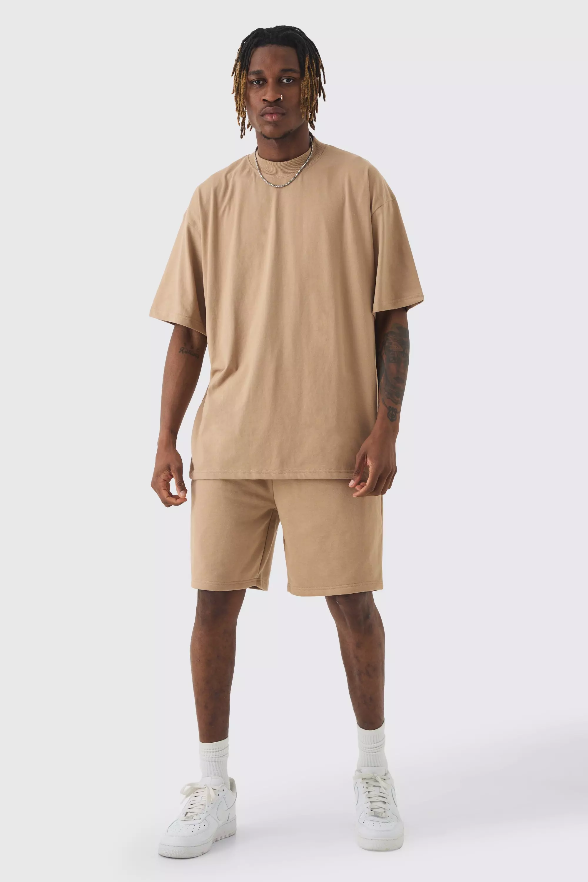 Taupe Beige Tall Oversized T-shirt & Short Set