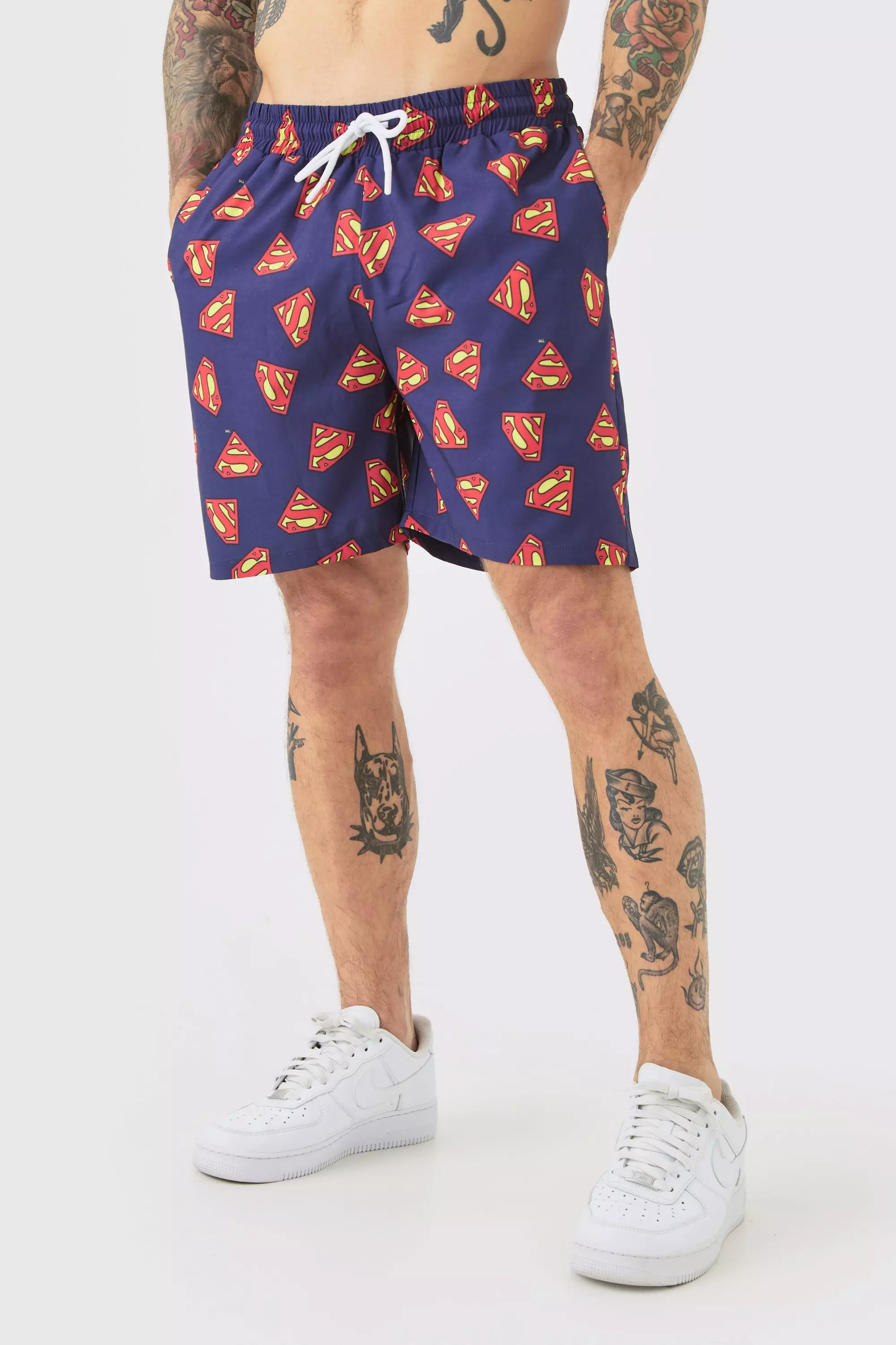Mid Length Superman Swim Trunks boohooMAN USA