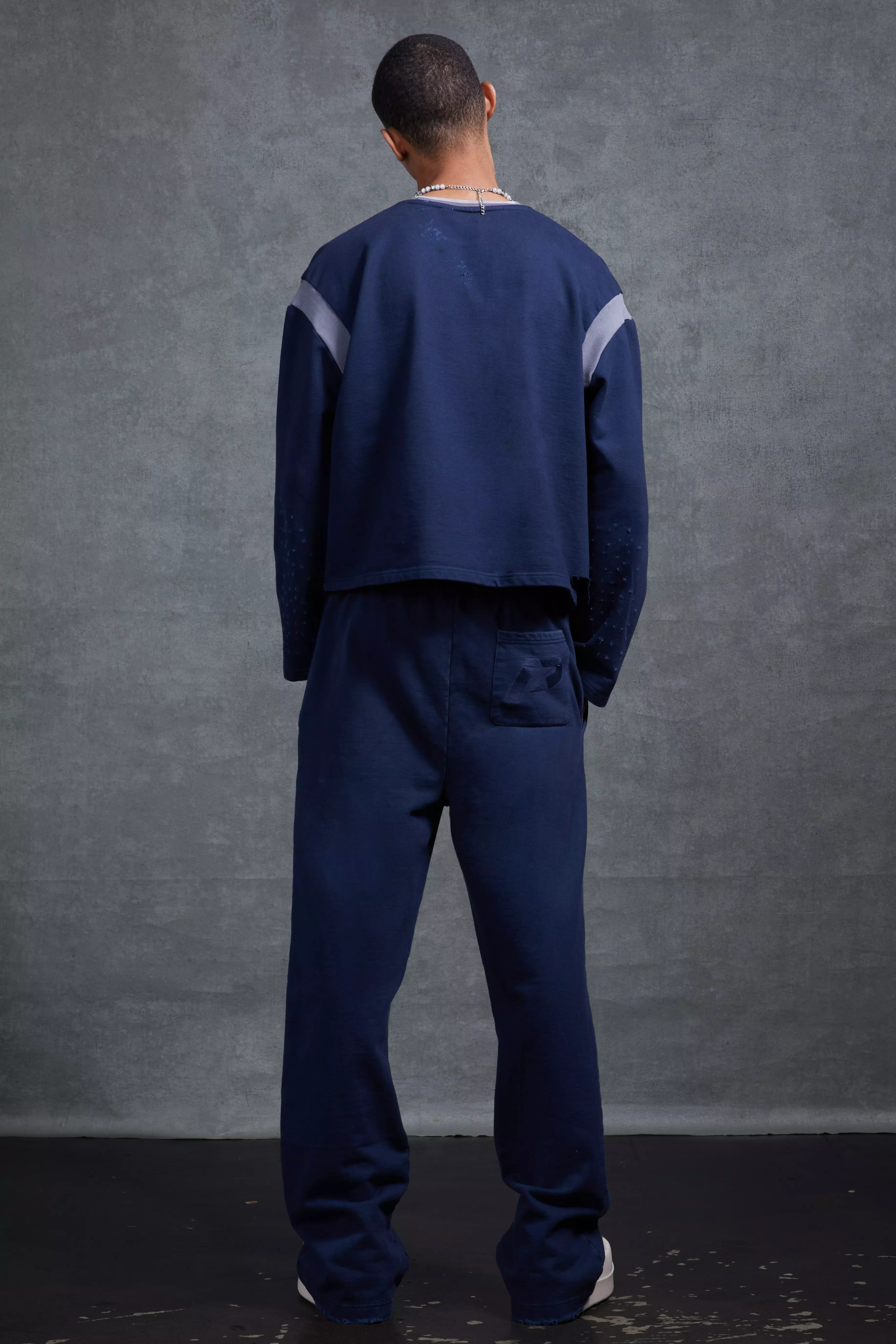 Navy P-Star Slim Fit Flare Sweatpants with Distressing alternative image
