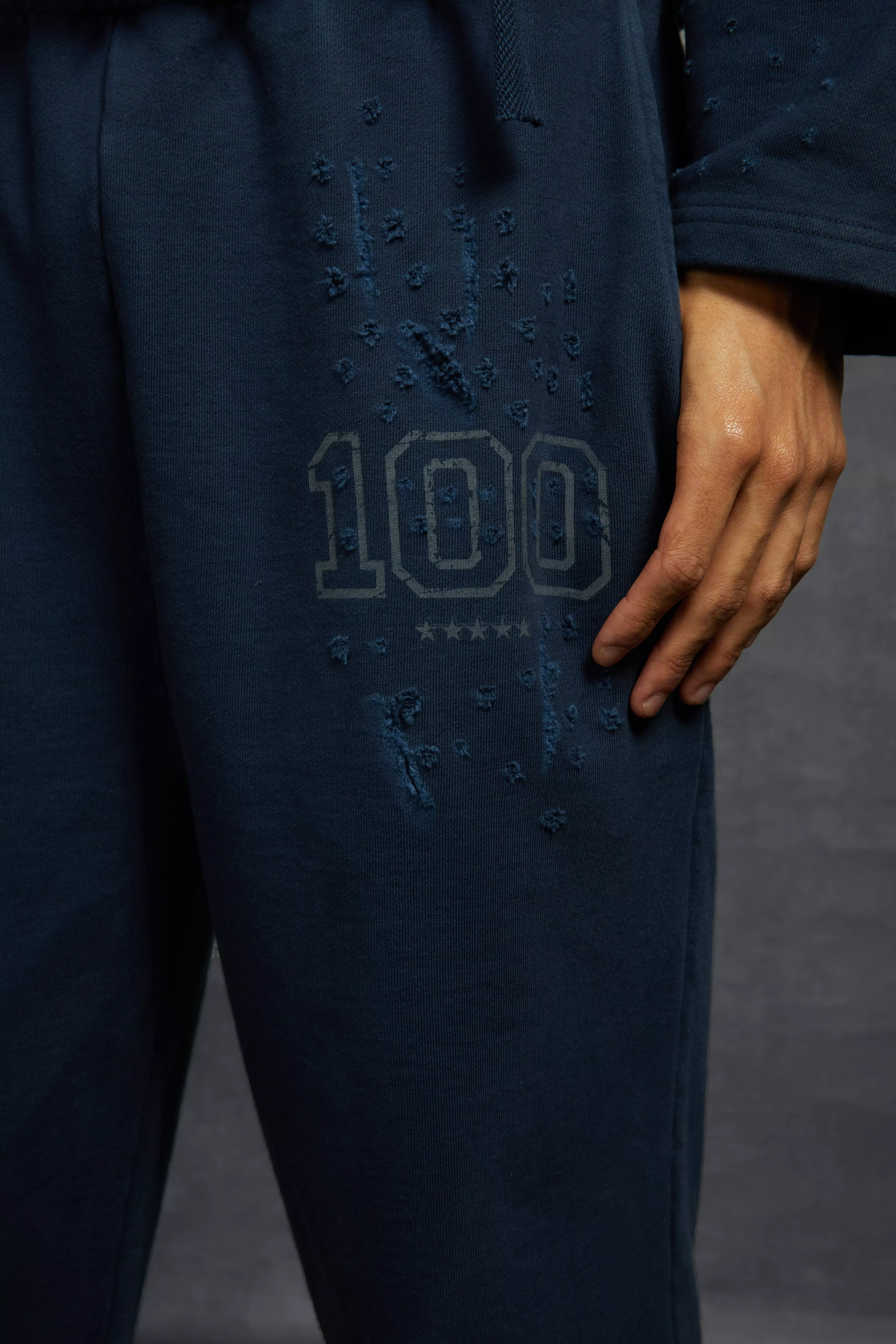 Navy P-Star Slim Fit Flare Sweatpants with Distressing alternative image
