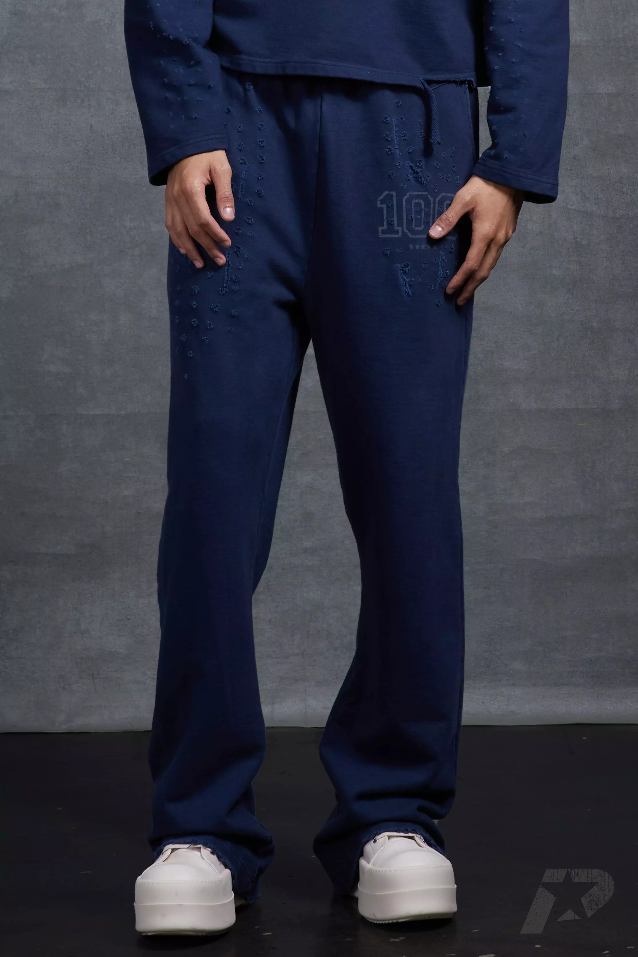 Navy P-Star Slim Fit Flare Sweatpants with Distressing alternative image