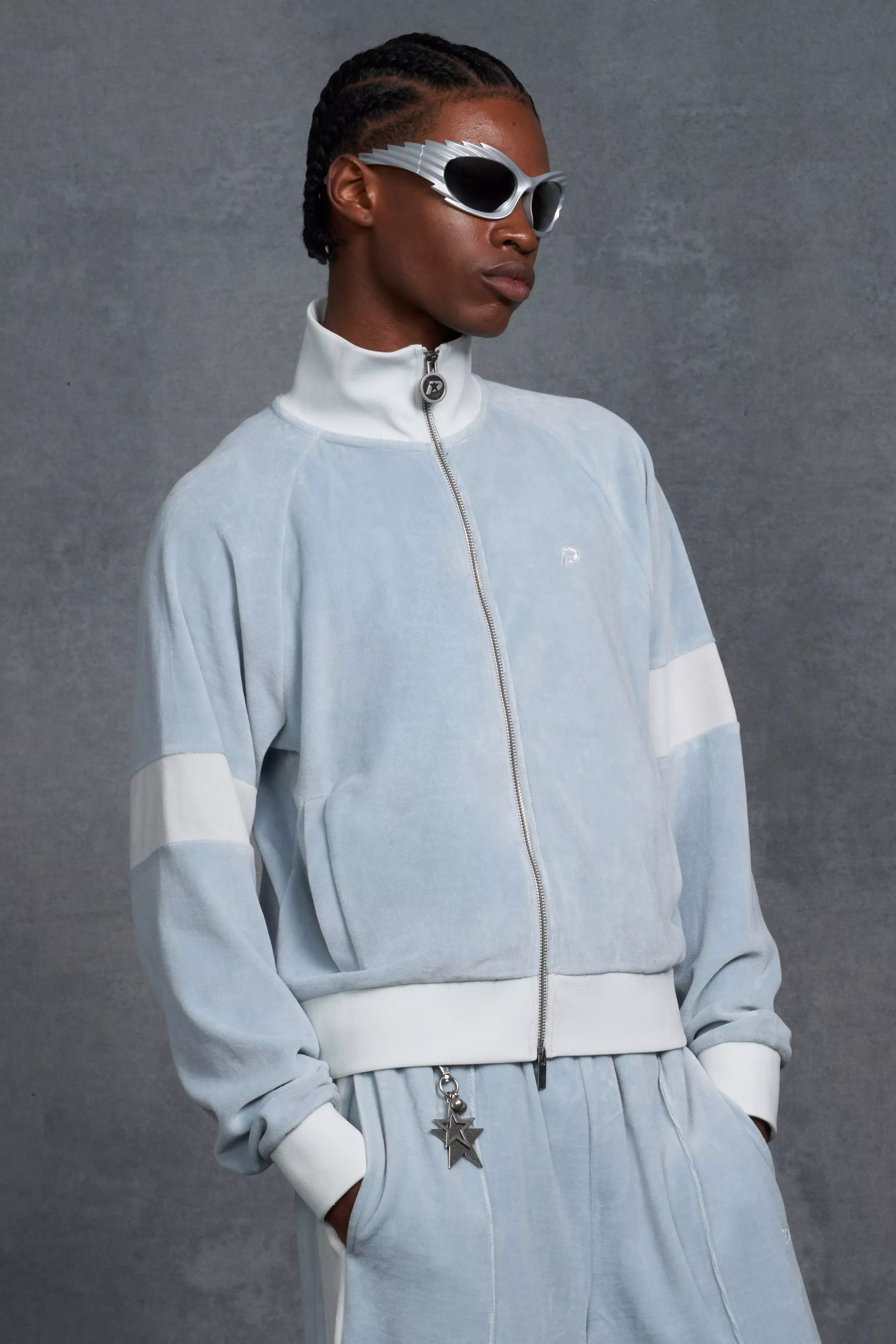 P-Star Funnel Neck Velour Track Top Light blue