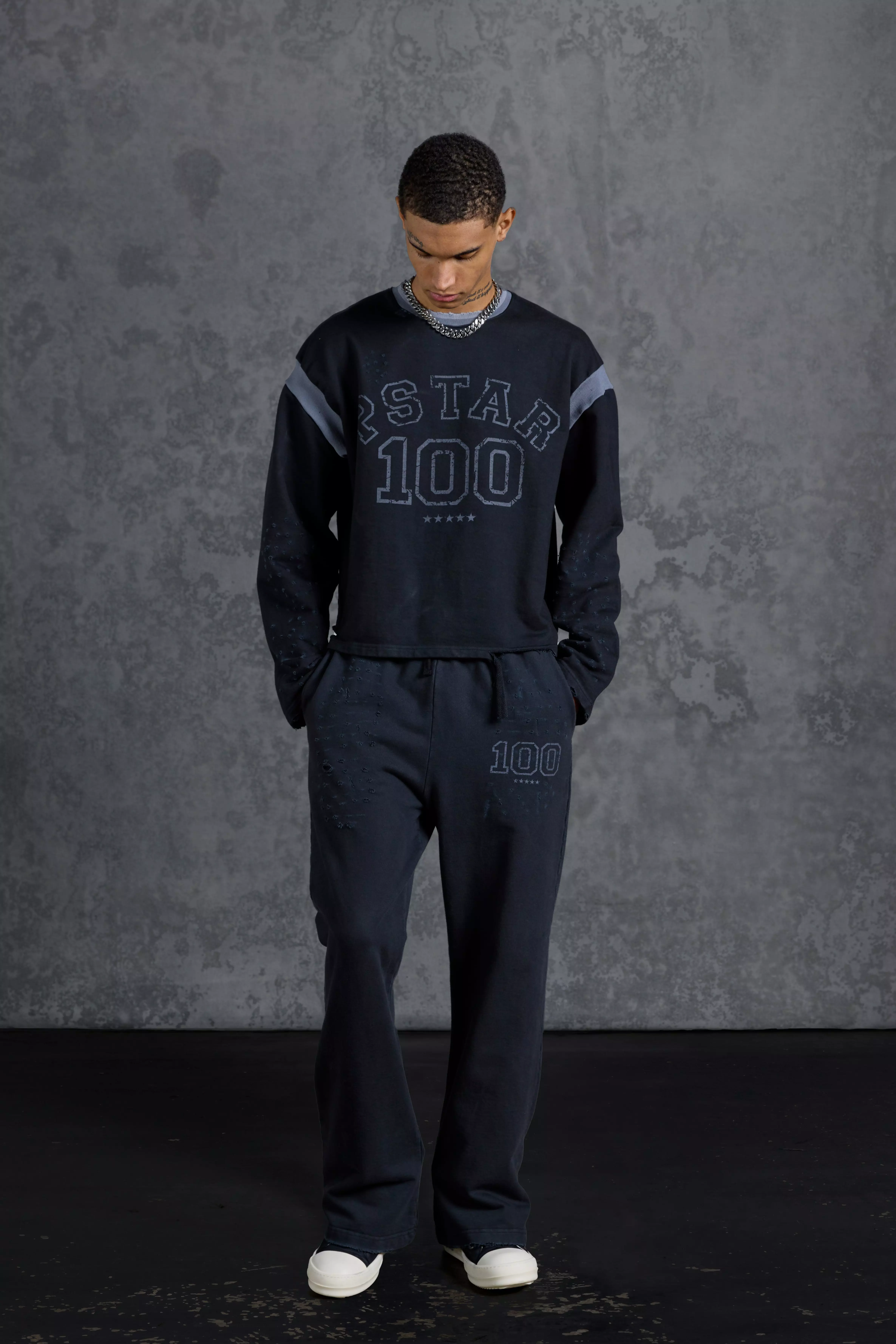 Washed black P Star Gebleekte Versleten Trui Met Print alternatieve afbeelding