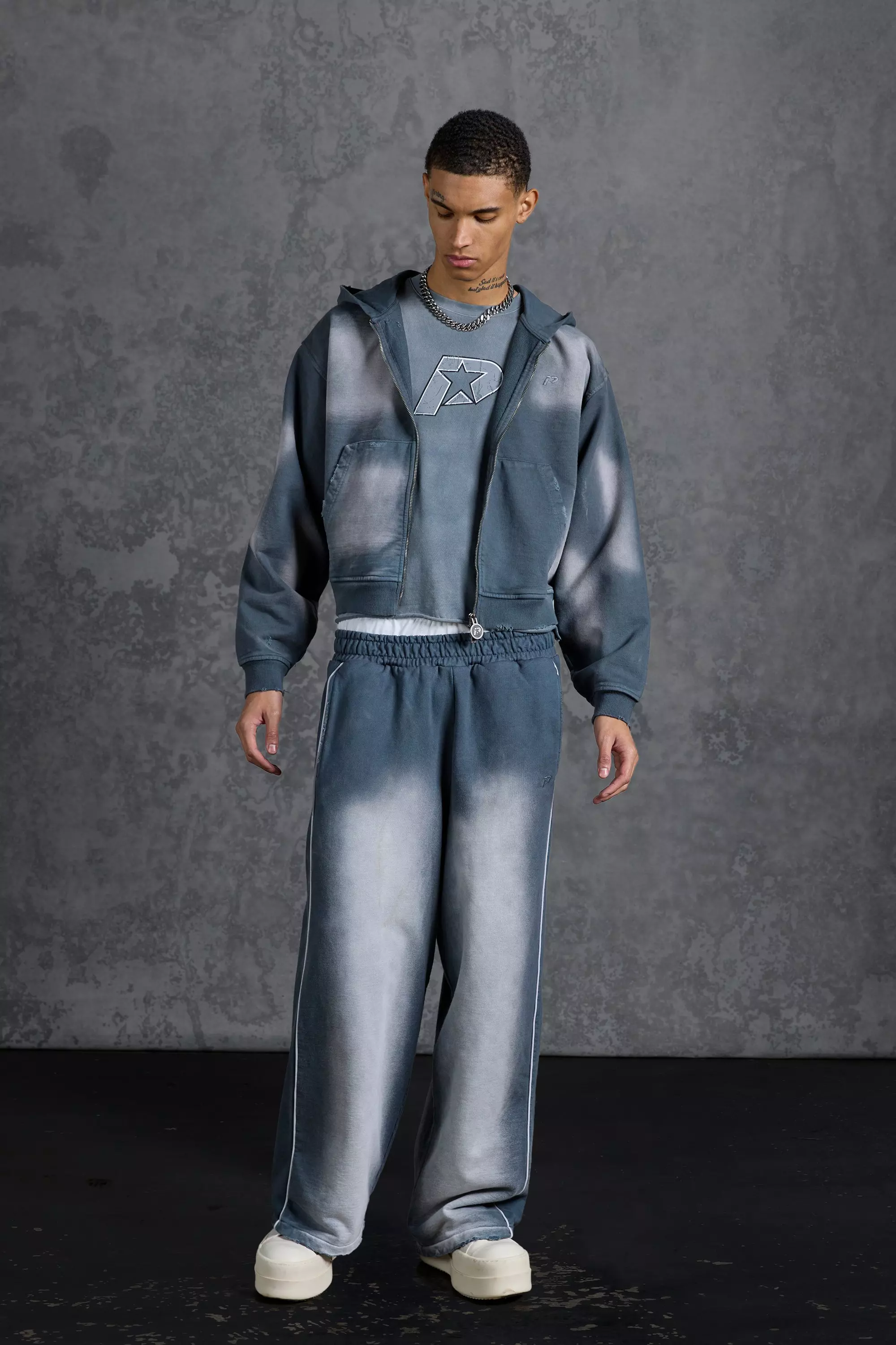 P-Star Shrunken Fit Zip Up Hoodie with Applique | boohooMAN USA