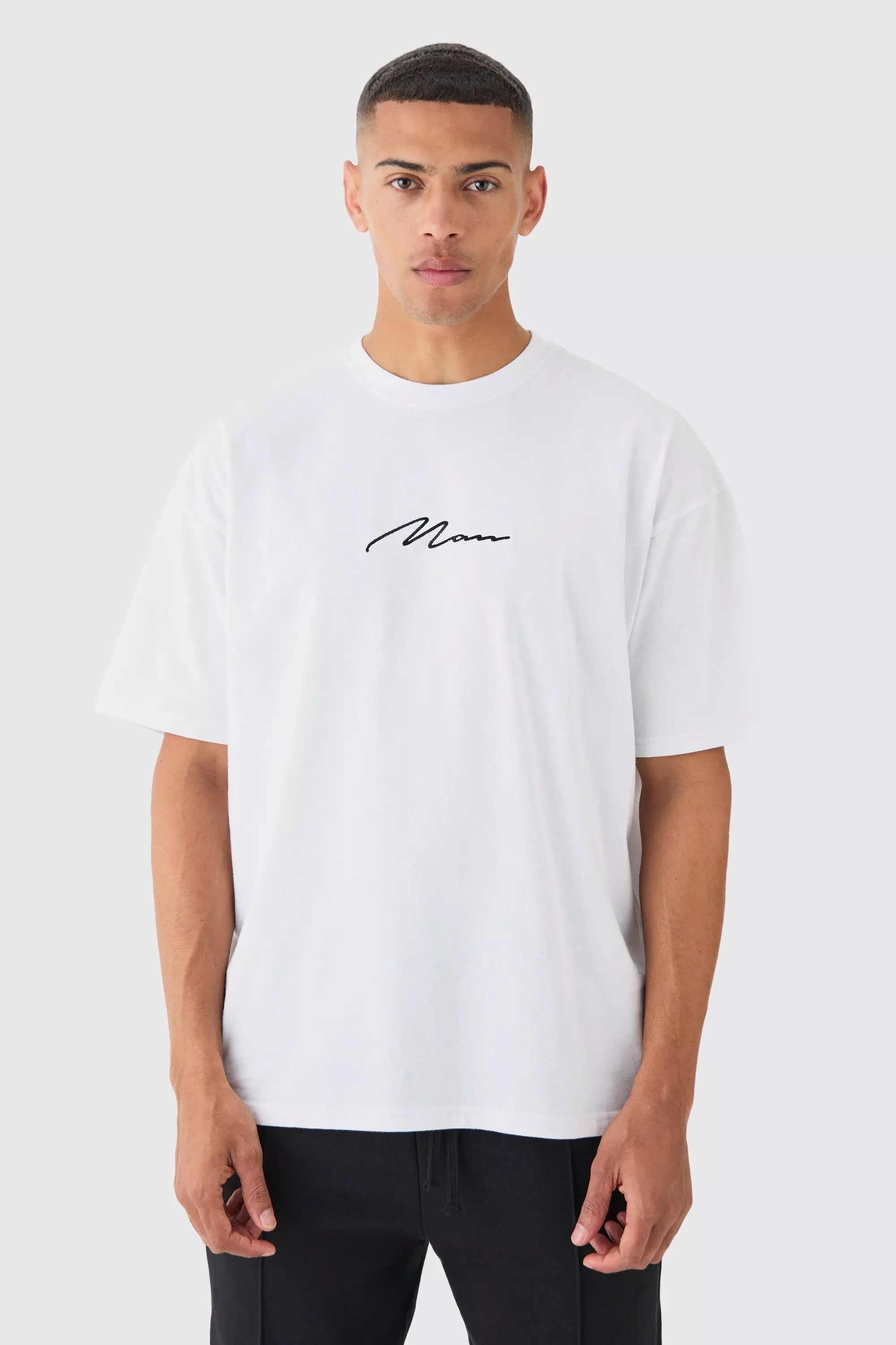 Man Signature Oversized Crew Neck T-shirt White