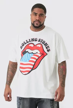 Plus Oversized Rolling Stones License T-shirt White White