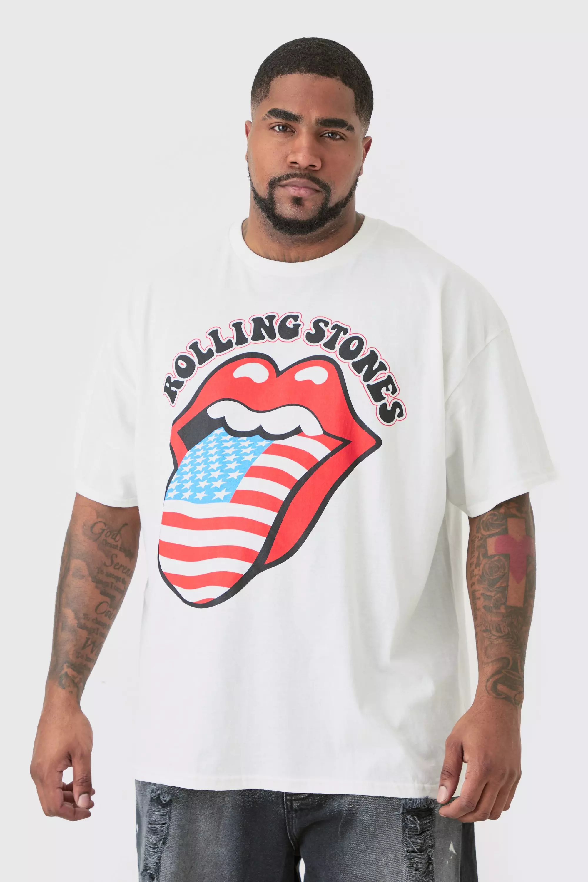 Plus Oversized Rolling Stones License T-shirt White White