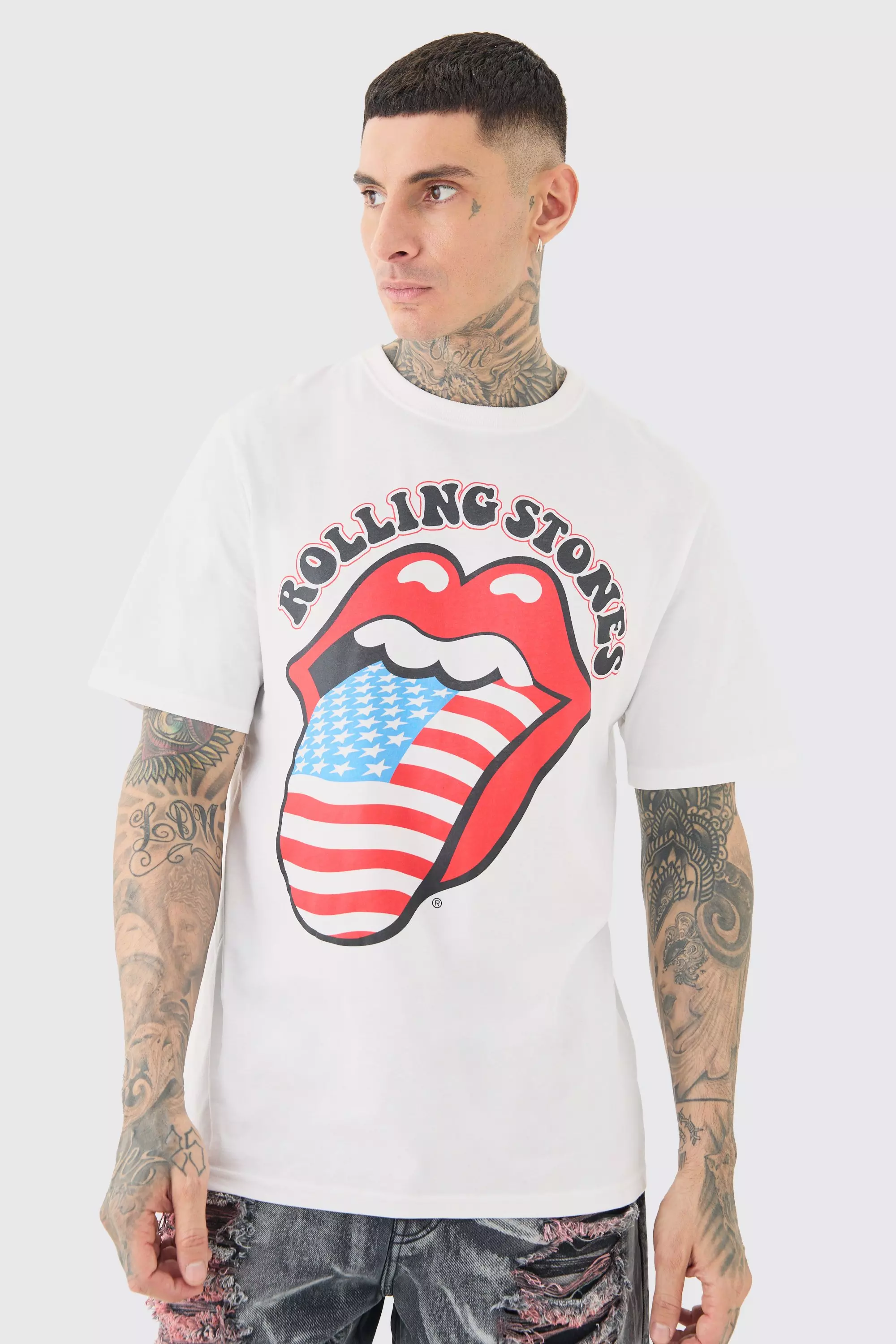 Tall Oversized Rolling Stones License T-shirt White White