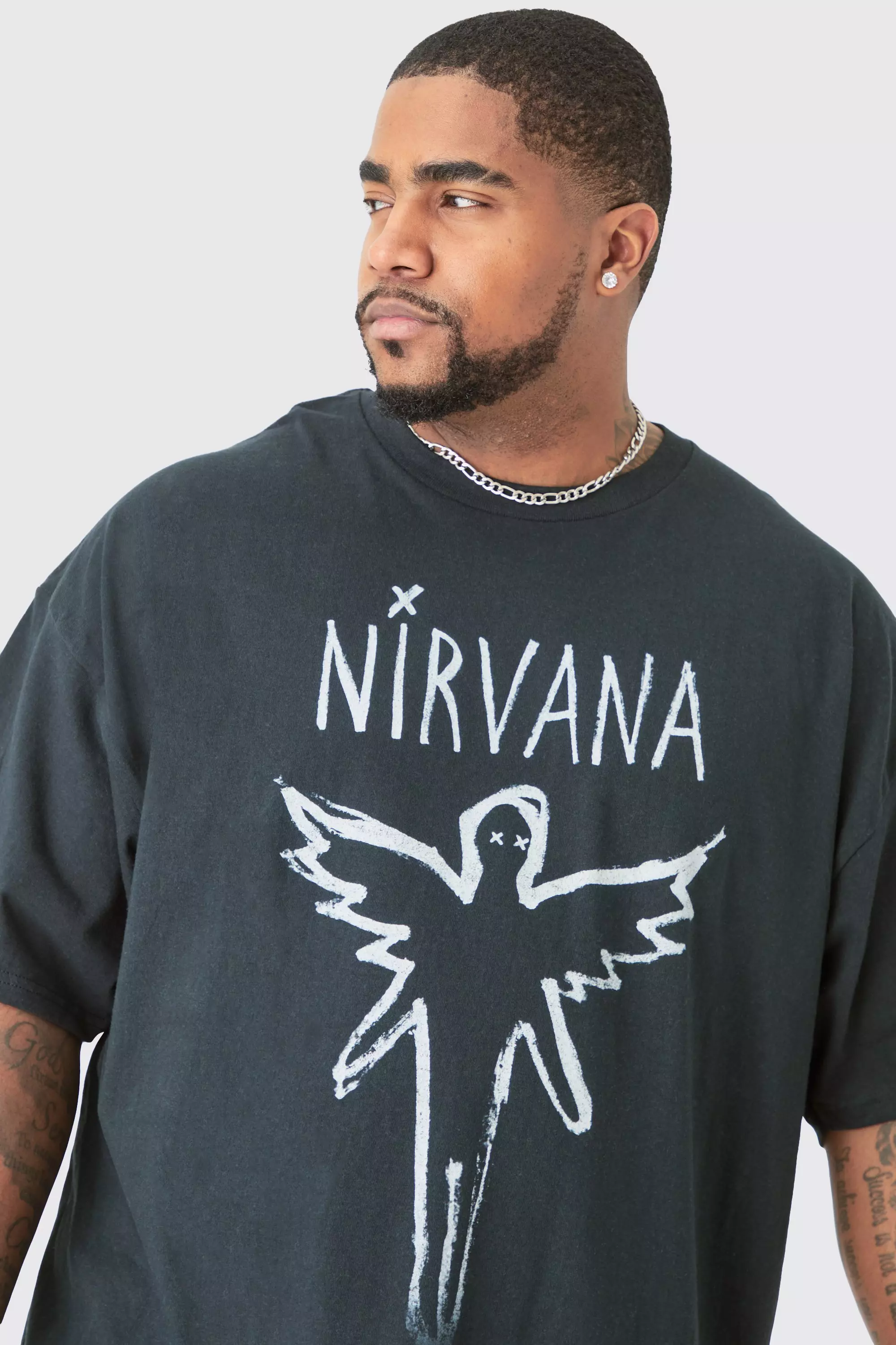 Plus Oversize Nirvana License T-shirt Black | boohooMAN UK