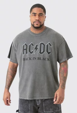 Grey Plus Oversize Acdc Acid Wash License T-shirt Grey