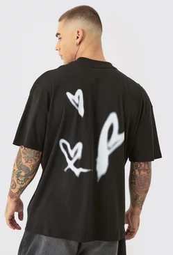 Oversized Extended Neck Heart T-shirt Black