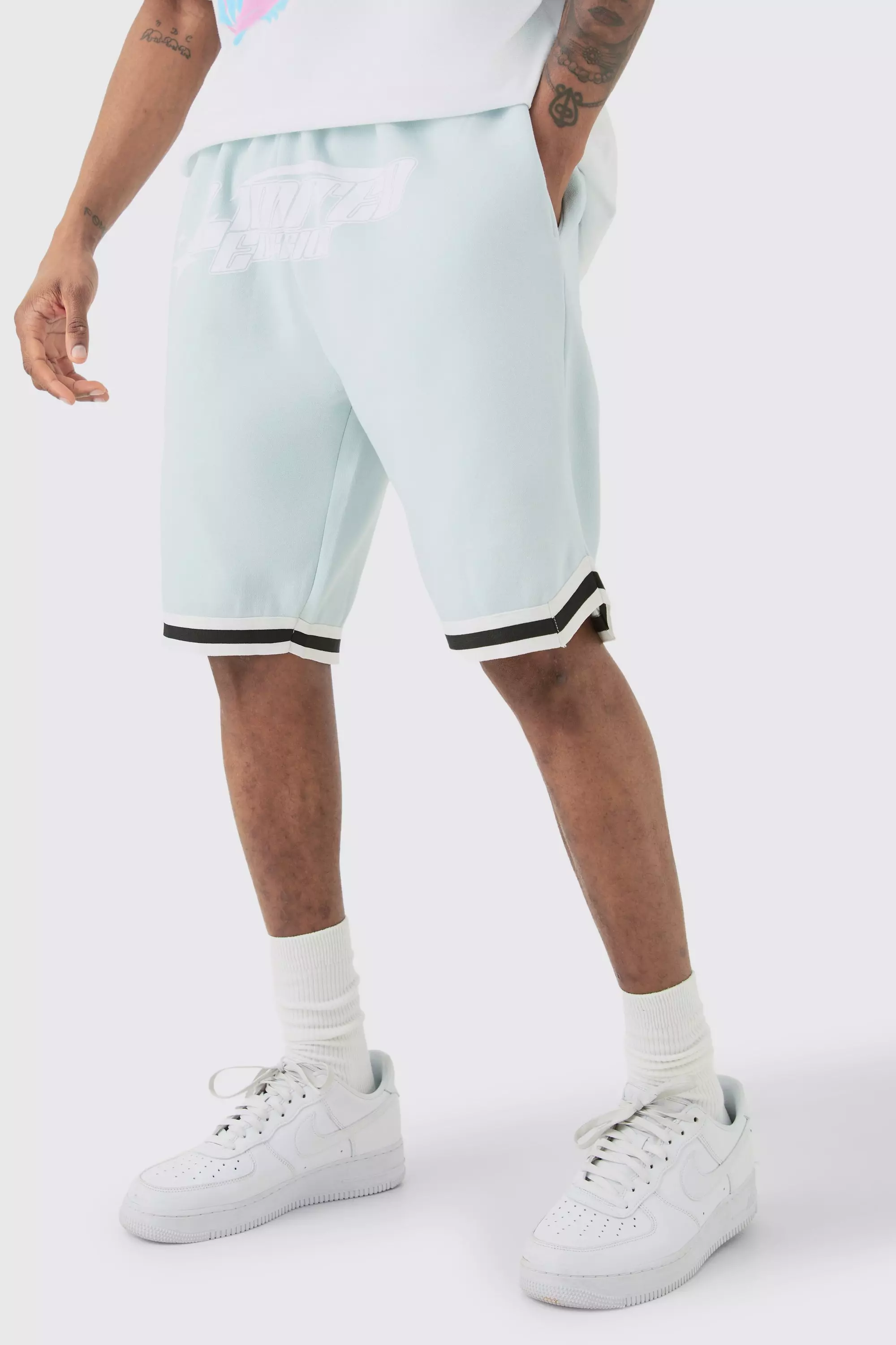 Light Brown Tall Loose Fit Limited Edition Basketball Short In Lt Blue