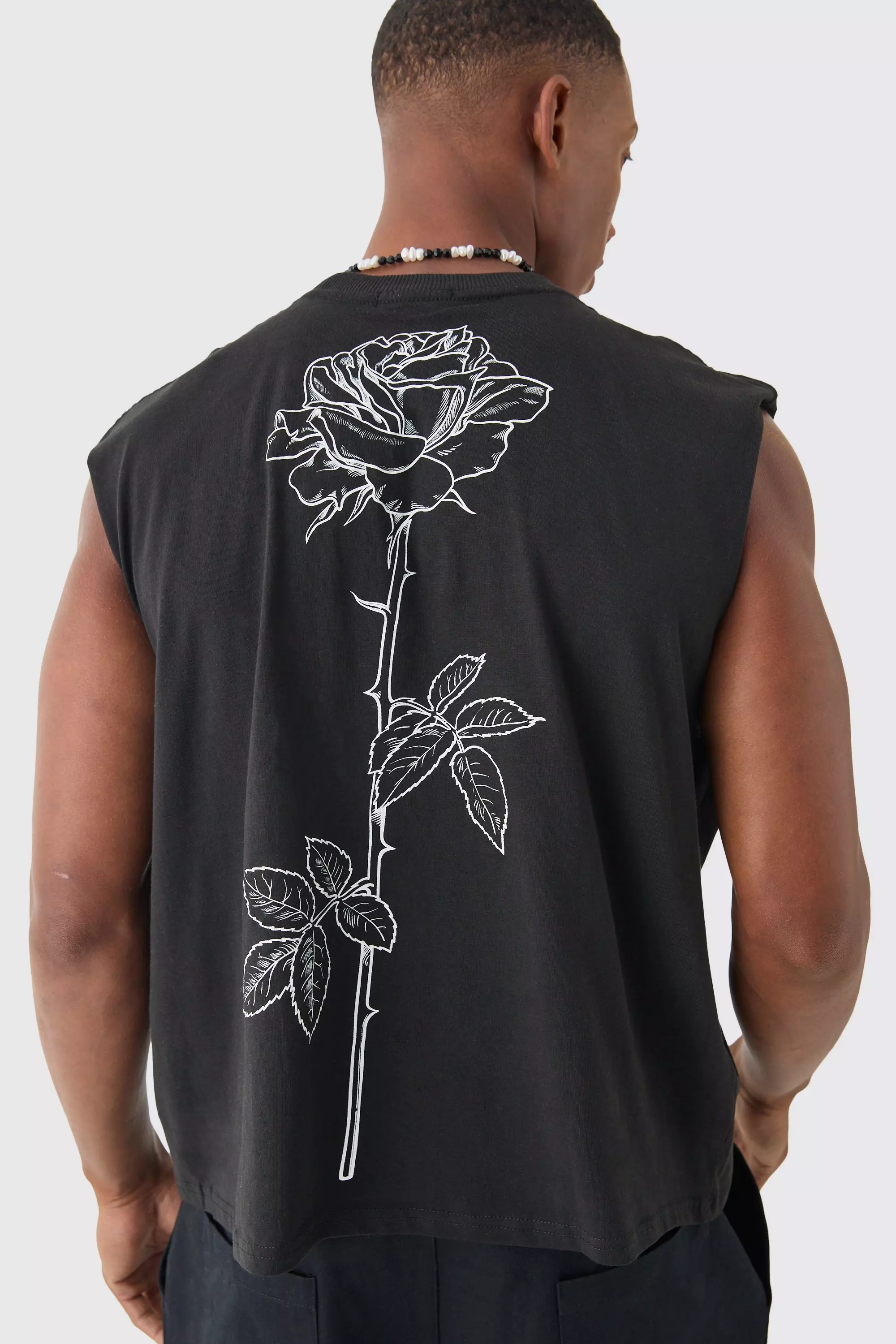 Black Oversized Korte Boxy Rozen Tank Top alternatieve afbeelding
