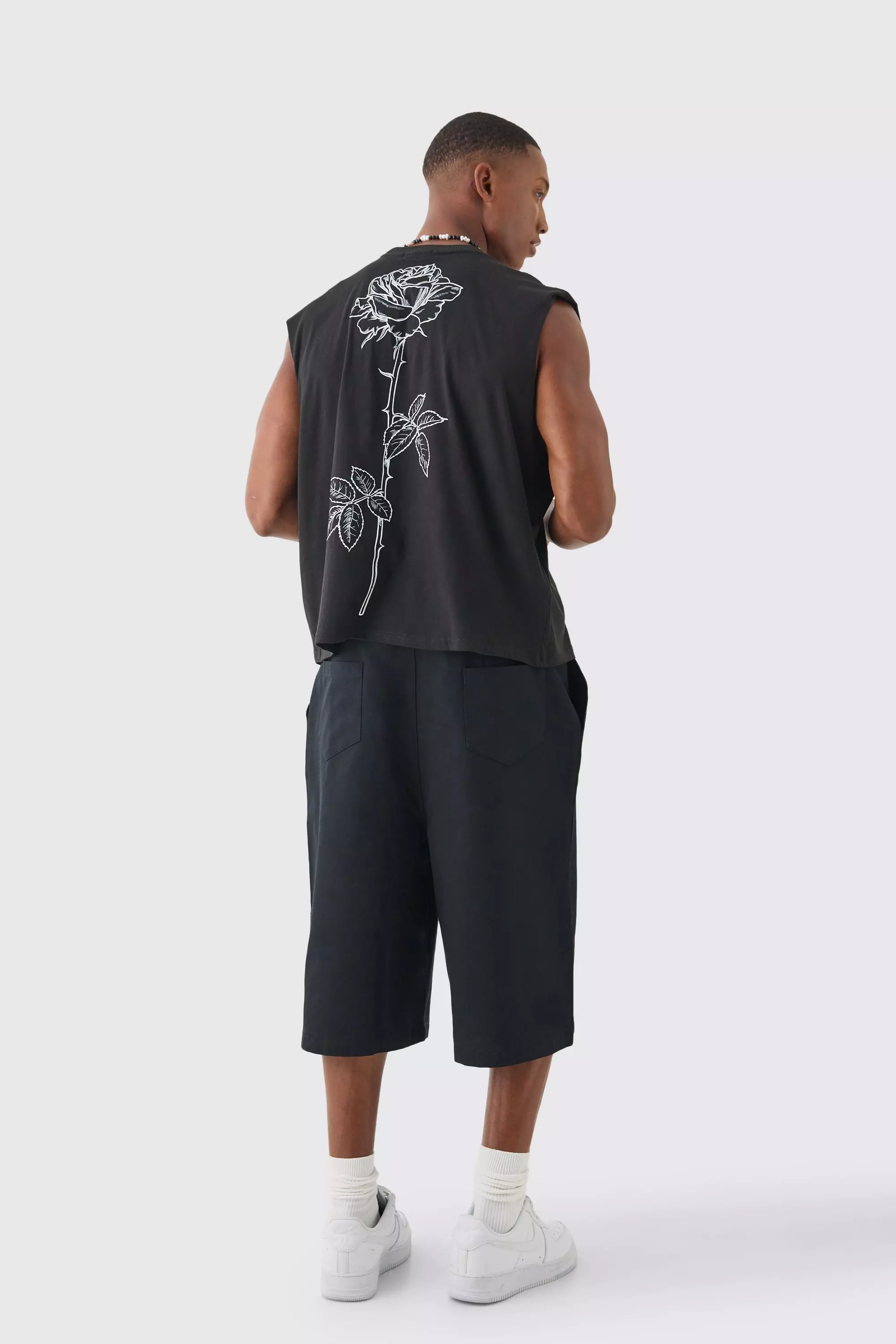 Black Oversized Korte Boxy Rozen Tank Top alternatieve afbeelding