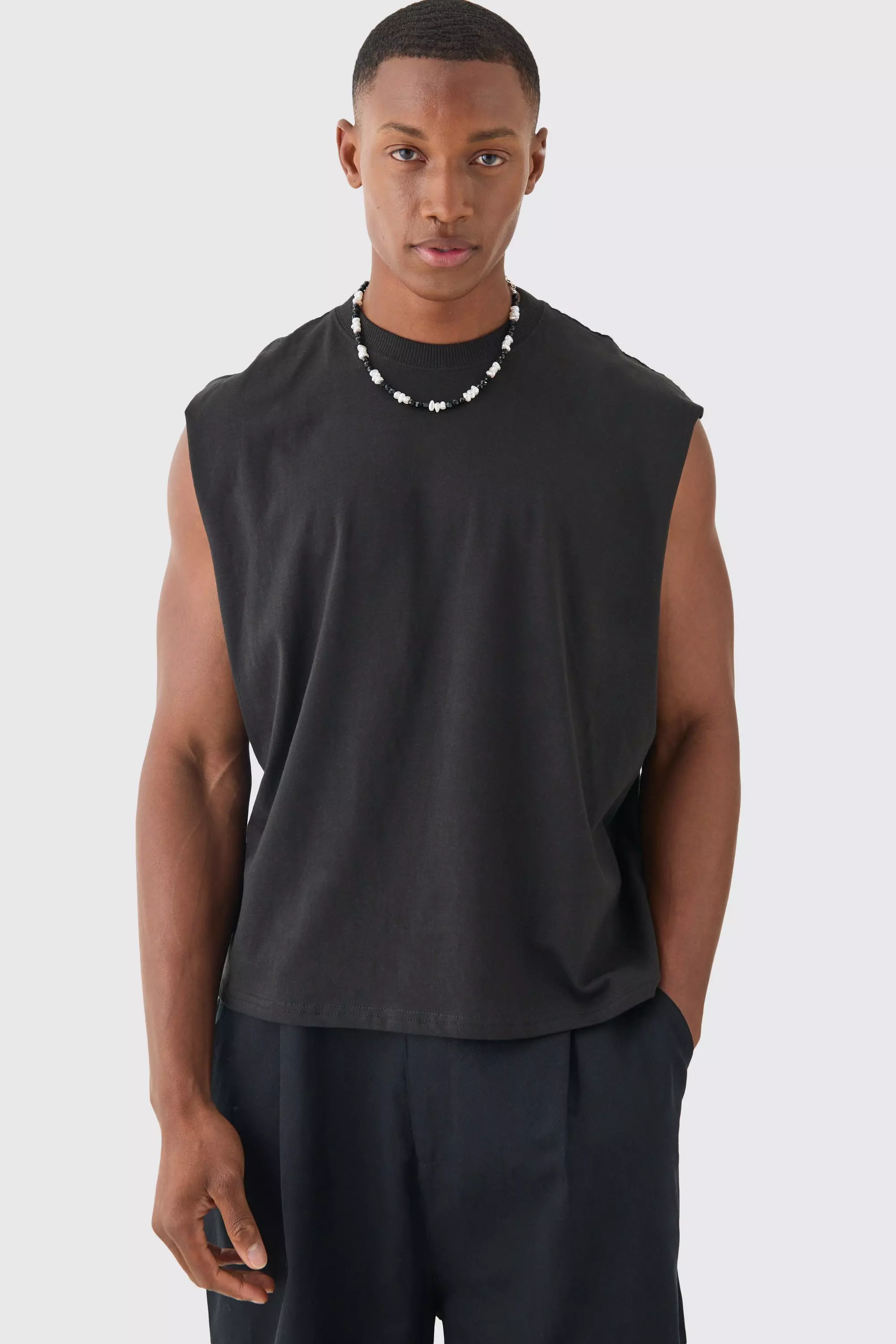 Black Oversized Korte Boxy Rozen Tank Top alternatieve afbeelding