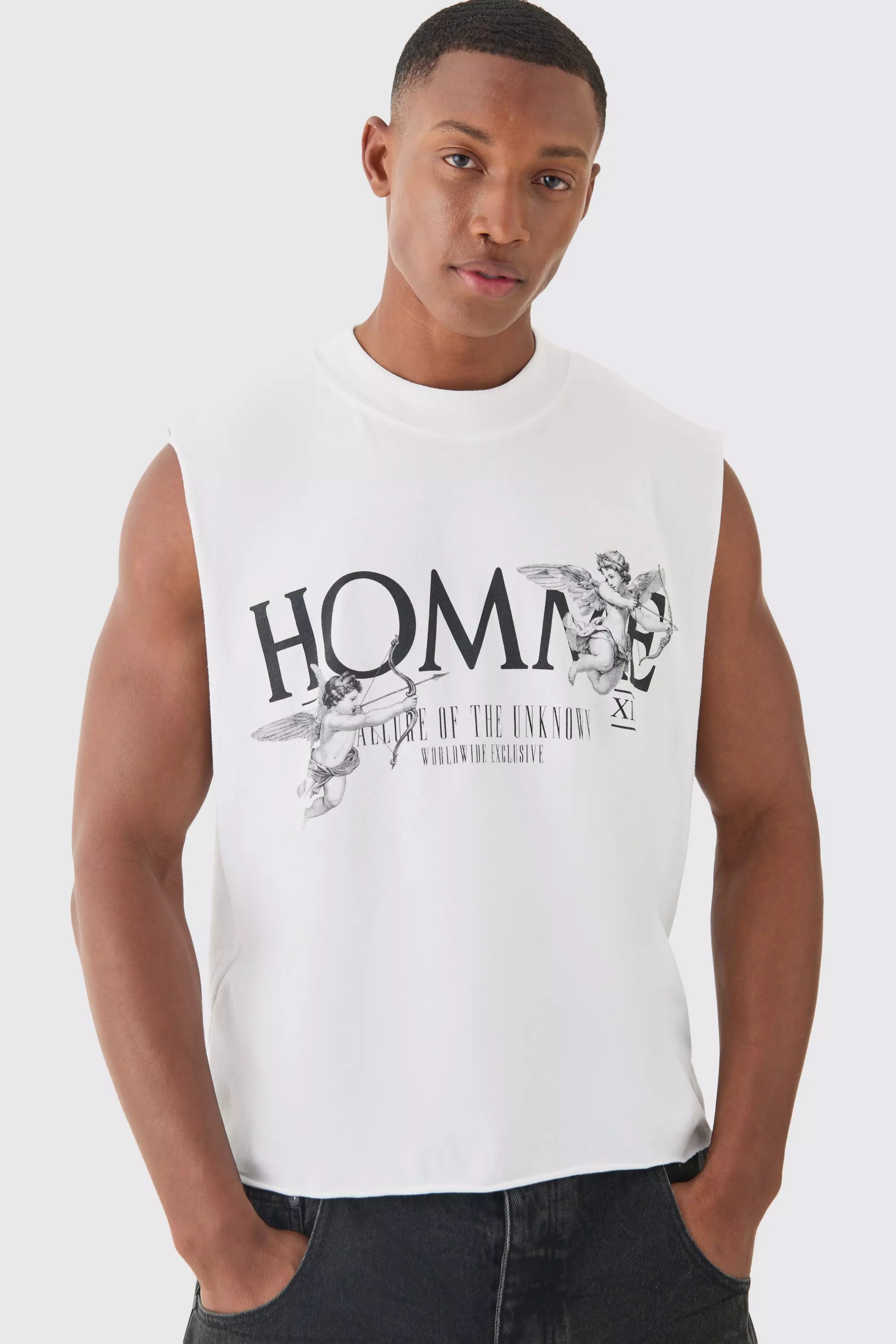 Oversized Boxy Homme Renaissance Distressed Tank White