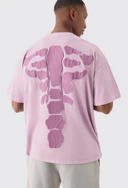 Pink Oversized Washed Skeleton Back Print T-shirt