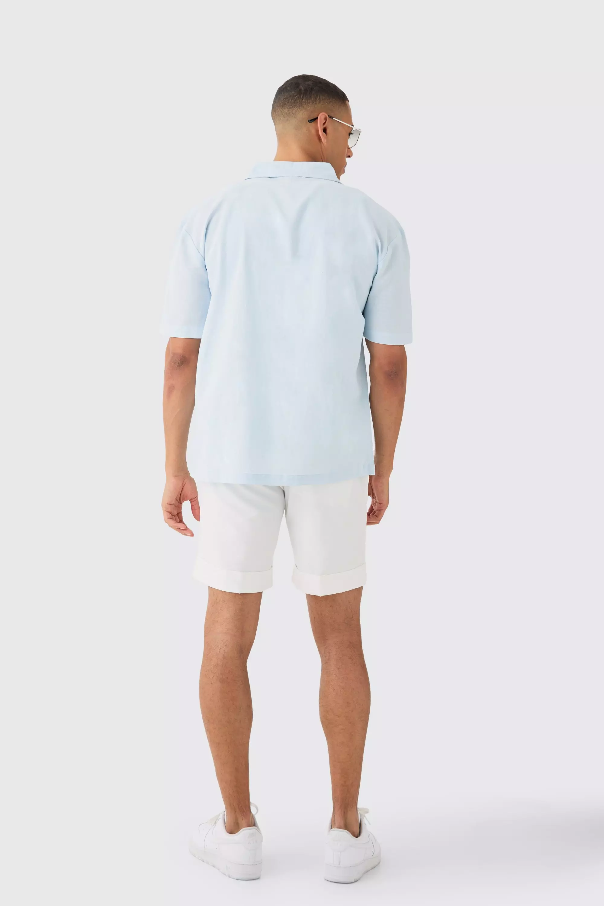 Camicia Boarder In Lino Con Falsatura, Light blue immagine alternativa